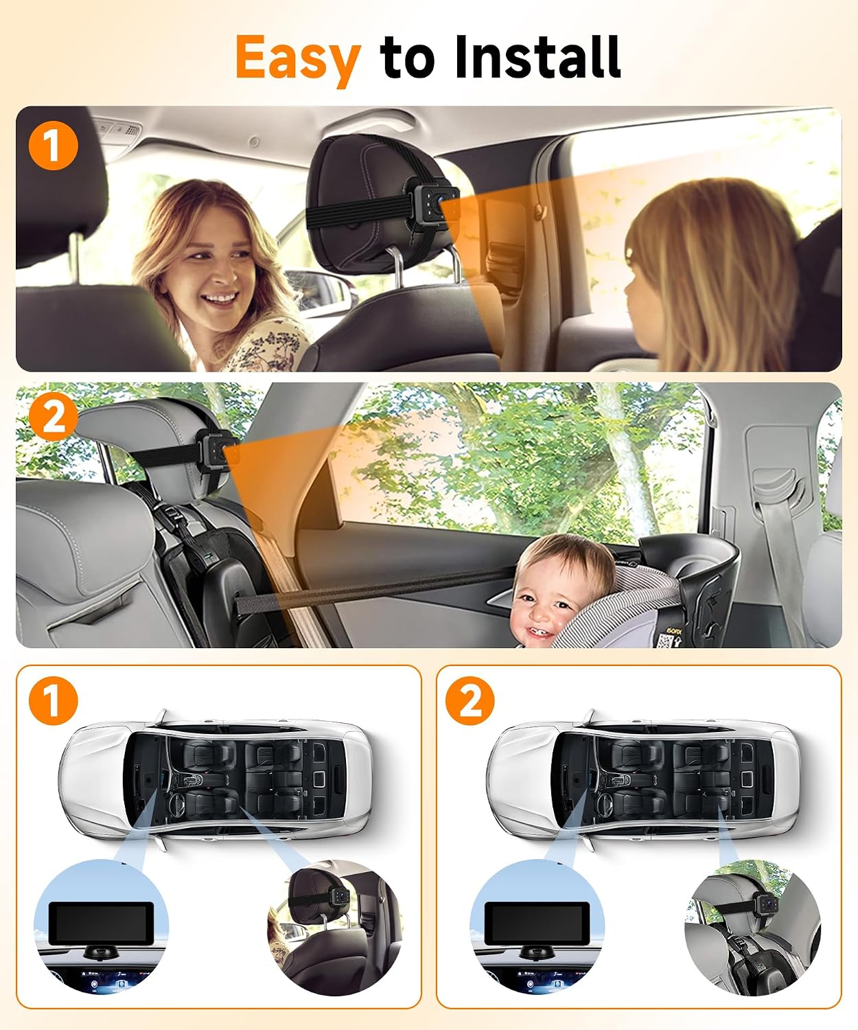 MAHVEC 2 6.86 Inch 2 Dual Baby Car Monitor for Kids - IPS Split Display with IR Night Vision Camera, Dual Channel Car