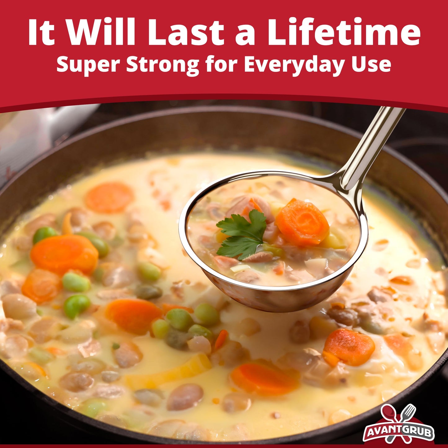 Super Sturdy, Ergonomic 4 Oz. Soup Ladle 3 Pk. Stainless Steel Ladles with Long Handles. Best Kitchen Accessories for Stirring, Portioning and Serving Soups, Chili and Stew in Restaurants and at Home
