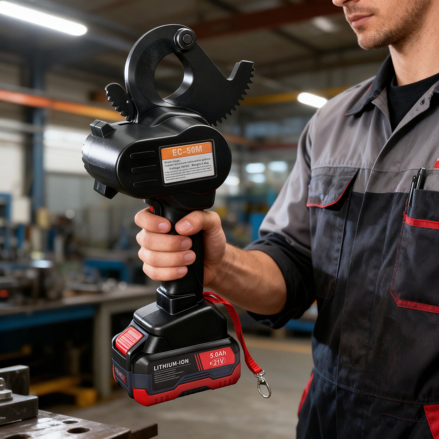 21V Battery Ratcheting Cable Cutters Cordless Heavy Duty Electric Wire Cutters(1000 MCM Copper/1250 MCM Aluminum) Electrical Ratchet Portable Cable Cutter with Comfort Grip Handle, Alloy Steel Blades