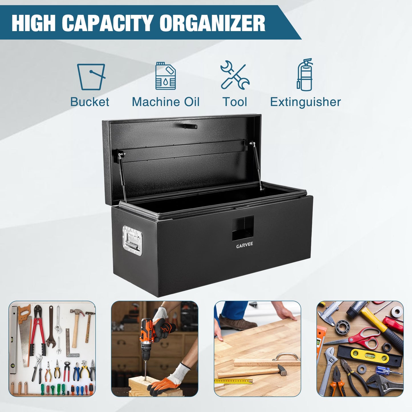 Garvee 36 Inch Black Steel Truck Bed Tool Box, Trailer Tongue Box, Truck Storage Organizer Tool Chest For Truck Bed, RV, Trailer