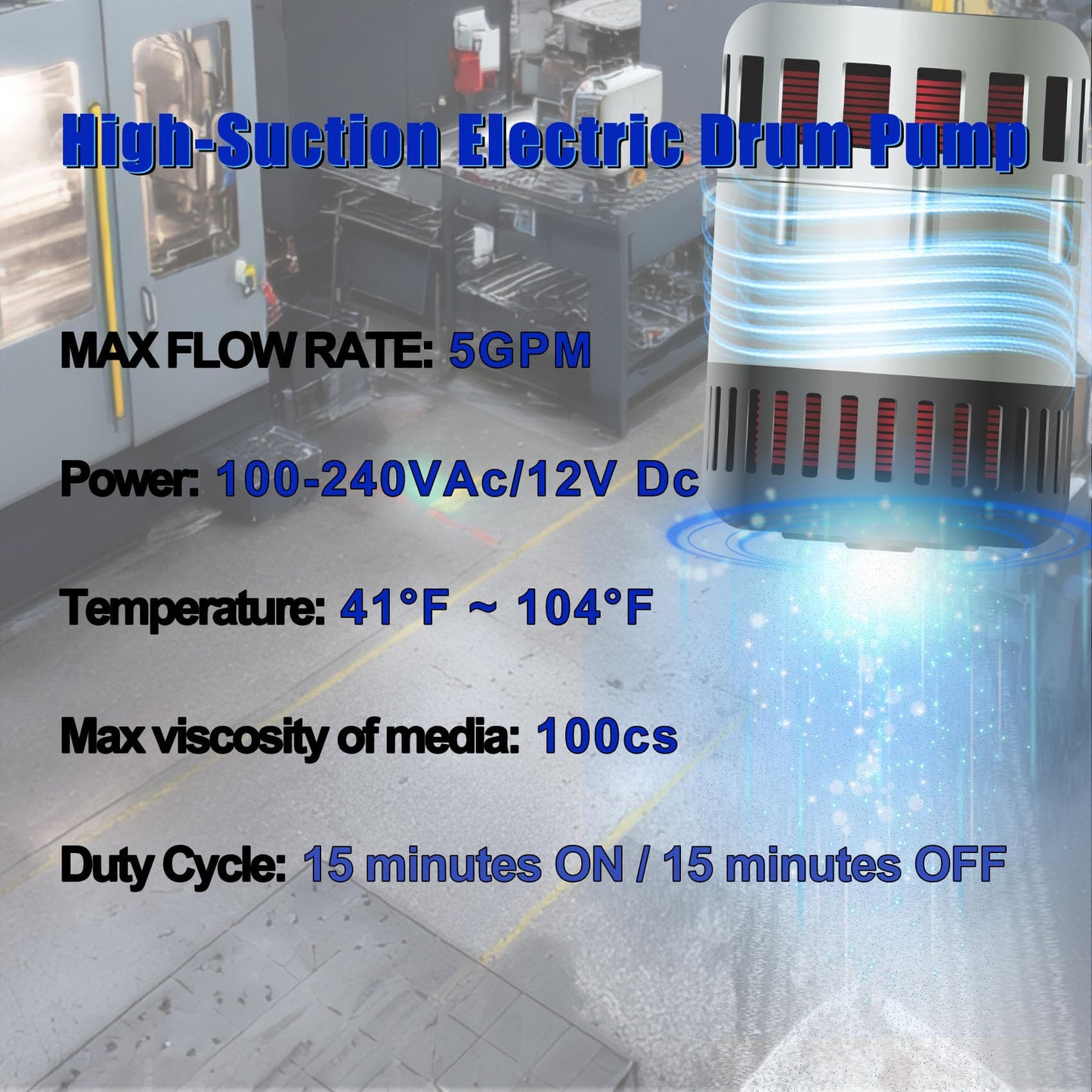 NimRay 120V AC / 12V DC Electric Drum Pump, 55 Gallon Barrel Fuel Pumps with 2-Inch Bung Adapter with Supply 34 in-49 inTelescoping Suction Tube 5 GPM Flow Rate for DEF, Diesel, Water, Antifreeze