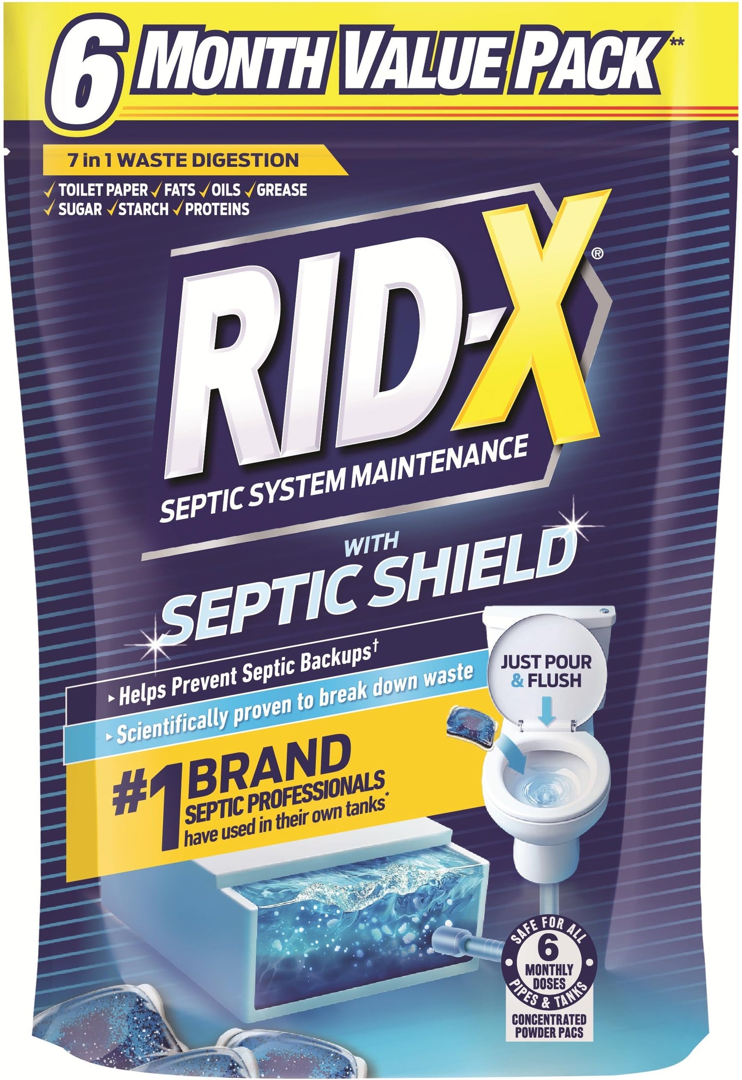 RID-X Septic Tank Treatment Pods – 6 Month Supply, Dual Action Enzymes and Bacteria to Break Down Waste & Prevent Backups