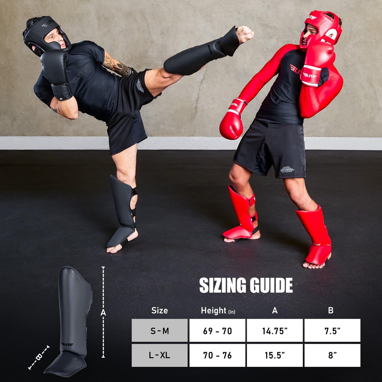 Elite Sports Muay Thai Shin Guards Kickboxing MMA Muay Thai Leg Instep Protective Pads, Martial Art Kicking Sparring Training Gear for BJJ Karate Boxing Taekwondo