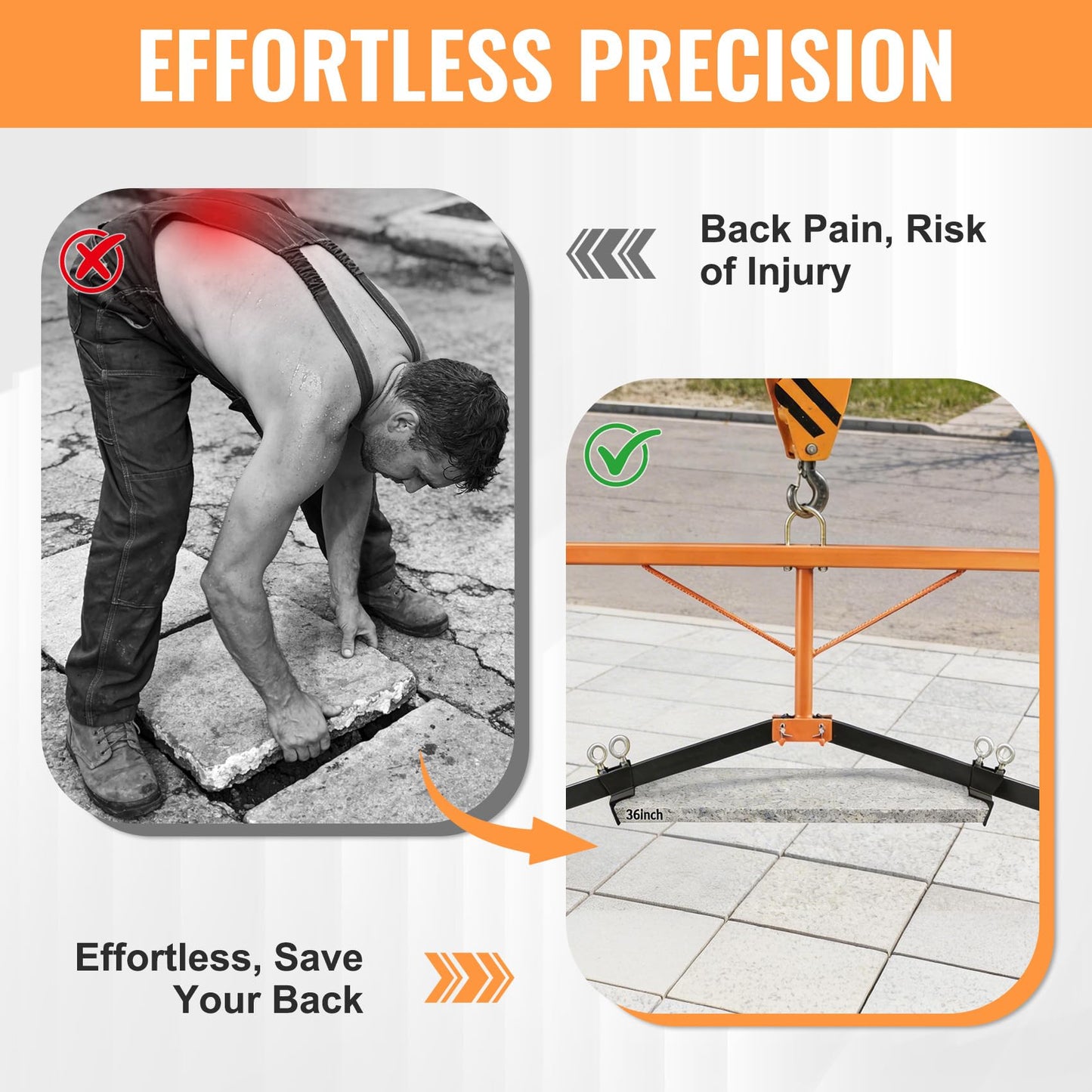 BZ SUN Heavy Duty Paver Slab Lifter, 9" to 47.2" Adjustable Span, 330 lbs Capacity paver lifter, Professional Paving Extractor Tool with 0.45" Thickened Solid Steel & Bolt-Fixed Safety Design