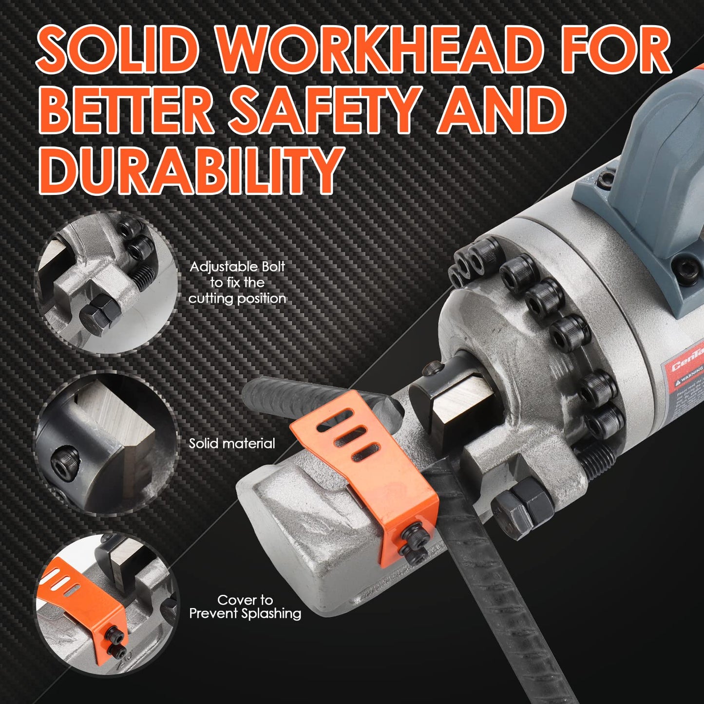 CENTALL 3/4" Electric Hydraulic Rebar Cutter, 1.5-2S Cutting Speed, Portable, Cuts 4-20mm #6 Rebar, 1050w, 120v/60hz. (Grey+Orange)