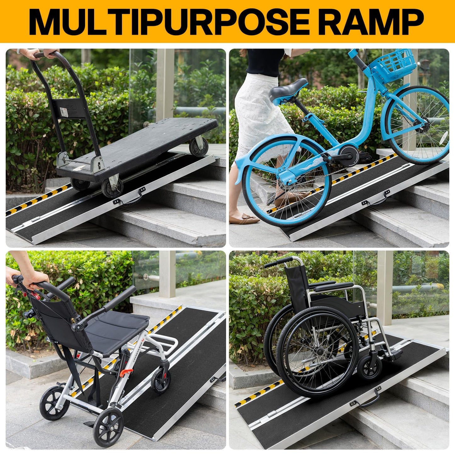 Vie Triomphe 4FT Portable Wheelchair Ramp, Non-Slip Folding Aluminum Threshold Ramp for Home Entry, Steps, Doorways, Curbs, Wheelchairs, Scooters & Walkers