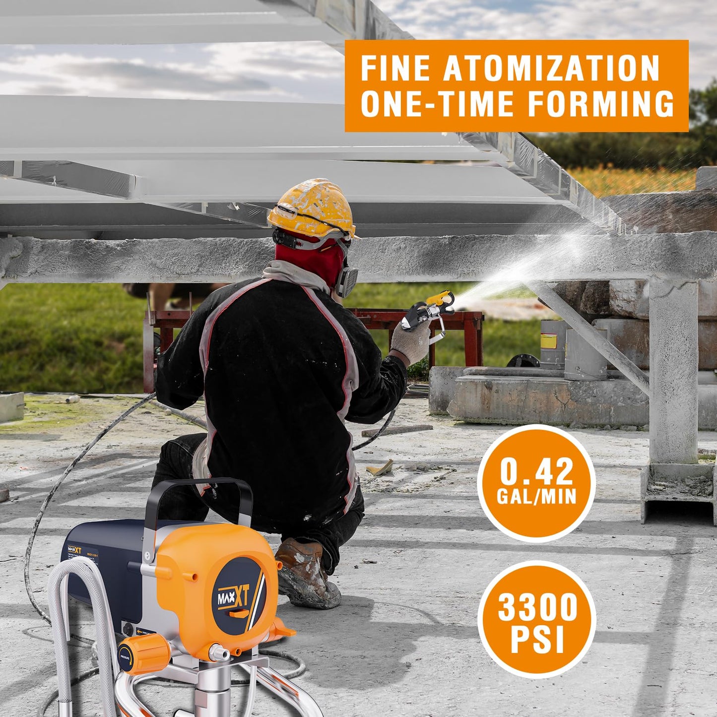 MAXXT Airless Paint Sprayers, 3300PSI Motorized Paint Sprayer with Stand, High Efficiency Spray Paint Machine for Home, Outdoor DIY Handyman Shed Garage House Painting Deck Fence Furniture