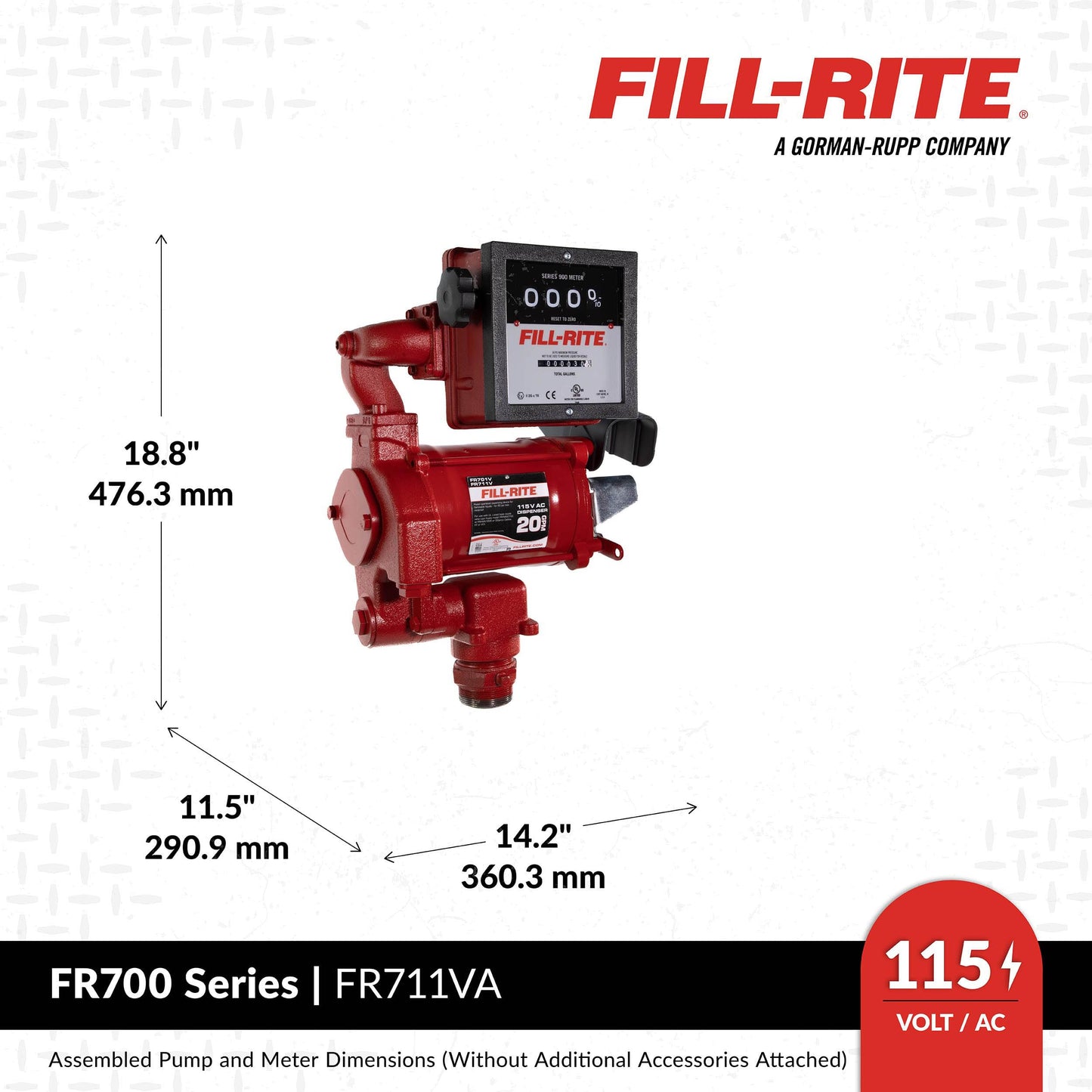 Fill-Rite FR711VA 115V 20 GPM Fuel Transfer Pump with Mechanical Gallon Meter Package - Heavy-Duty Electric Pump with High Flow Rate and Durable Construction