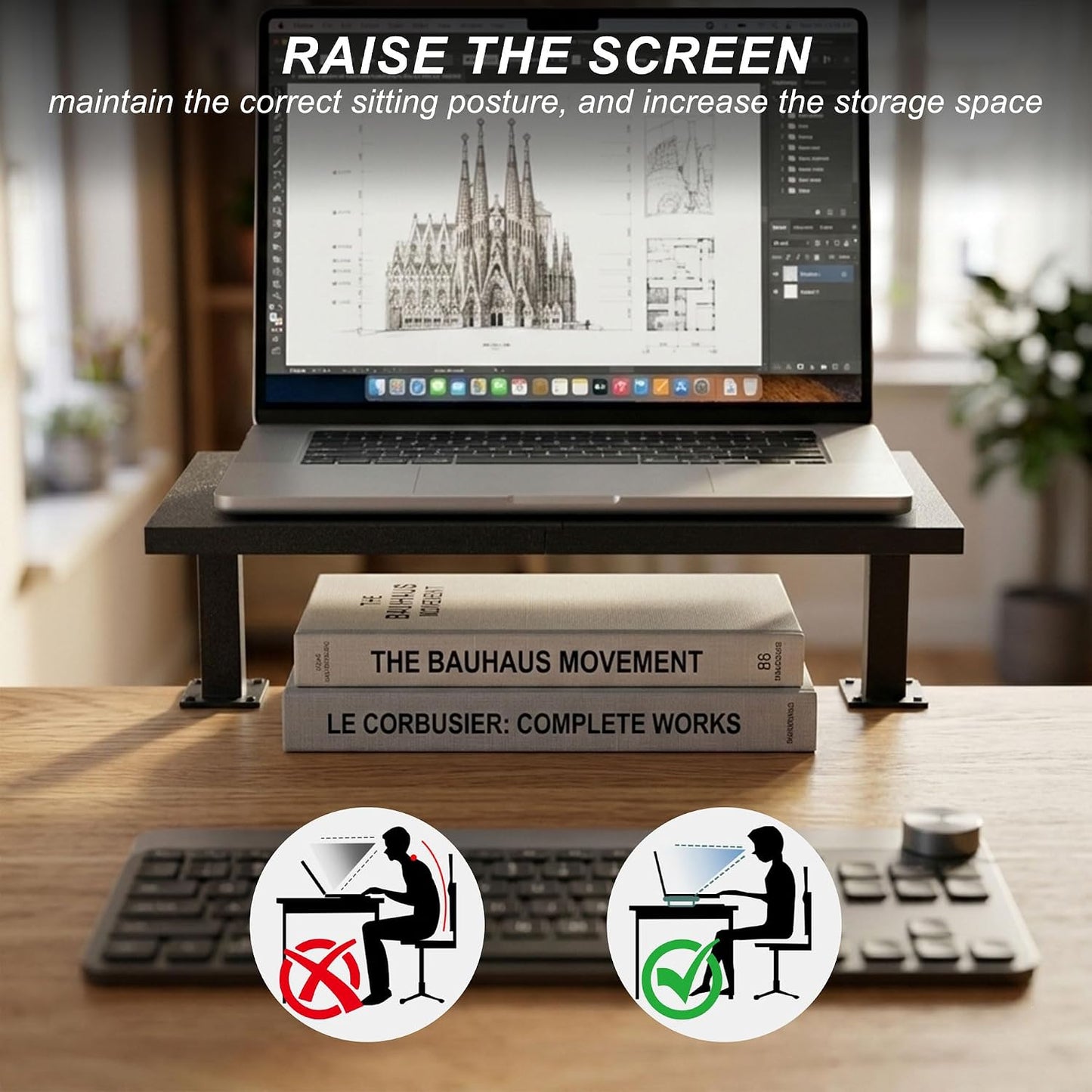 15-Inch 2-in-1 44 lbs, Setup Desktop Clamp-on Shelf & Monitor Riser, Reversible Design Fits Either Side of Desk