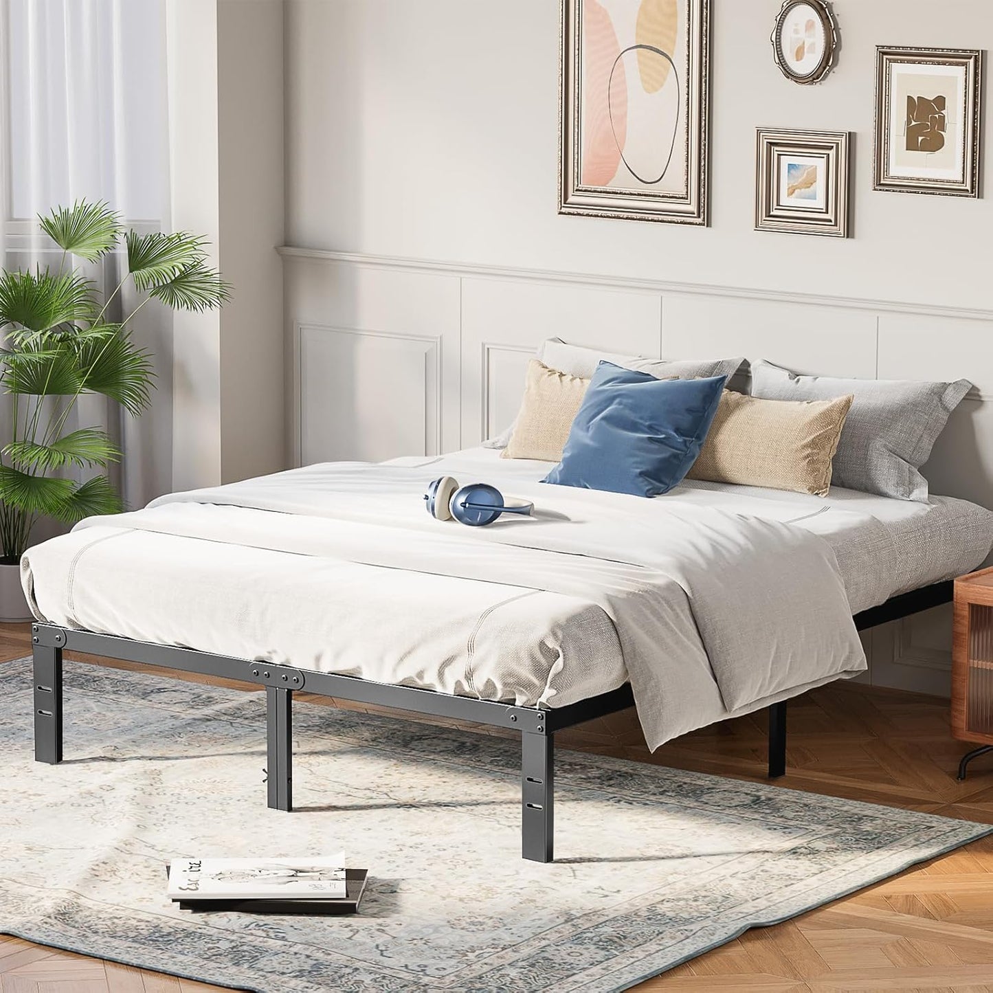 OLIXIS Metal Twin Bed Frame - 14-Inch High with Storage Space & Sturdy Steel Slat Support | 800LBS Capacity, Black