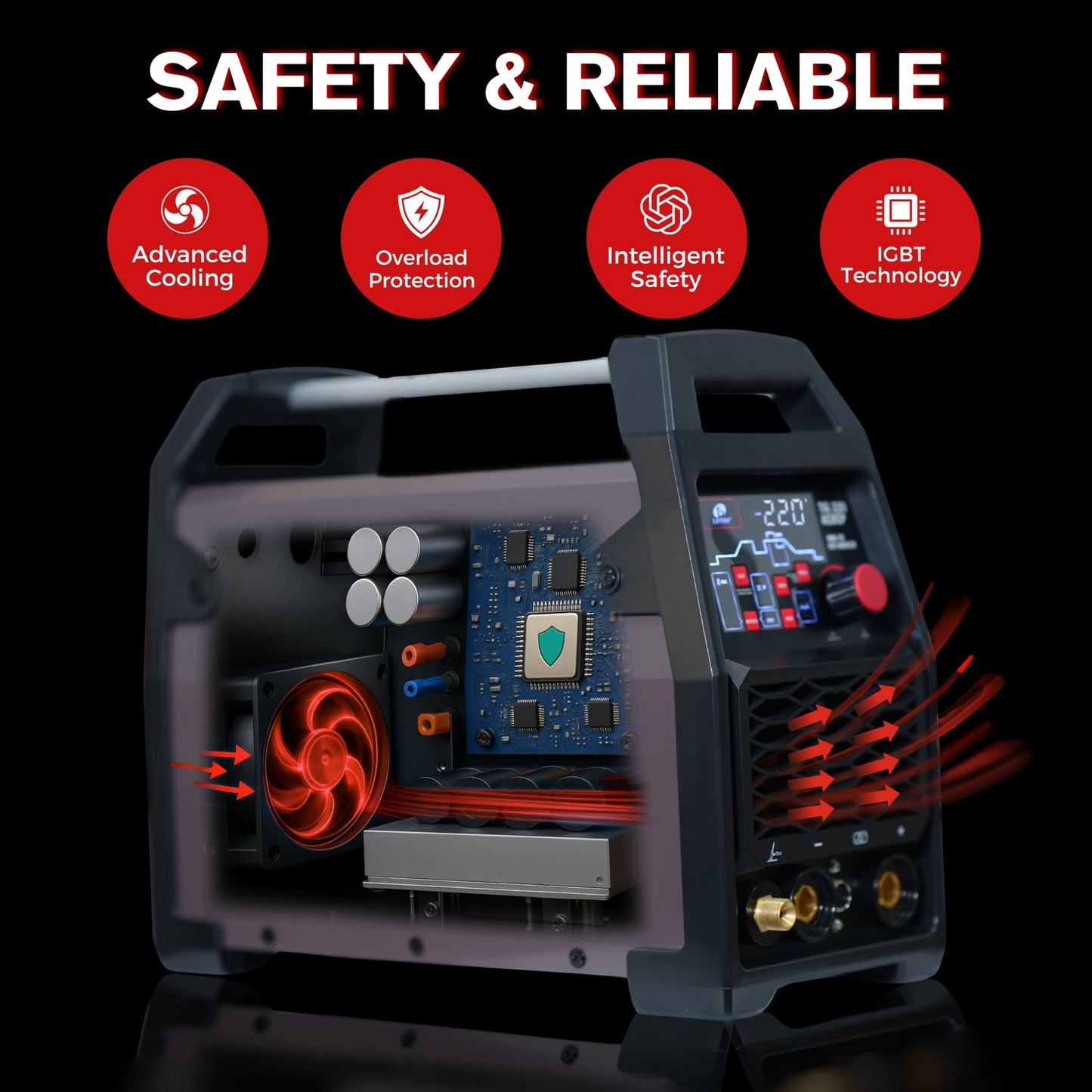 LOTOS TIG220ACDCP 220A AC/DC TIG Welder, Digital Display, 13-in-1, Pulse, Spot, Stick, HF Start, Dual Voltage 110/220V, 3 AC Waves, Aluminum Stainless Steel Welding