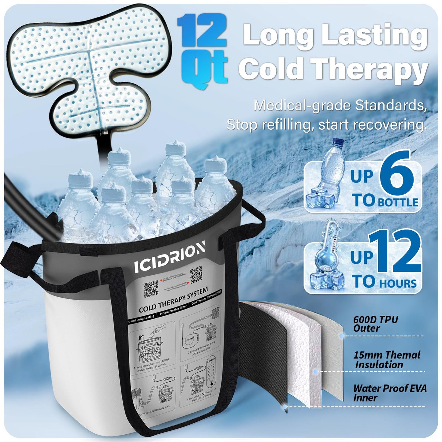 Cold Therapy Machine, Programmable Ice Machine for Shoulder After Surgery, Portable Shoulder Replacement Recovery System, Cryotherapy Pain Relief w/Compression Pad