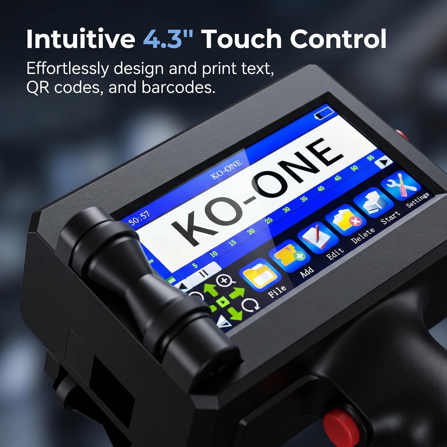 KOONE Handheld Inkjet Printer, 0.5 Inch Nozzle, Portable Inkjet Printer Gun for Text QRCode Barcode Production Date Time Logo Batch Number Print on Metal Wood Glass Cloth Carton Plastic (Black)