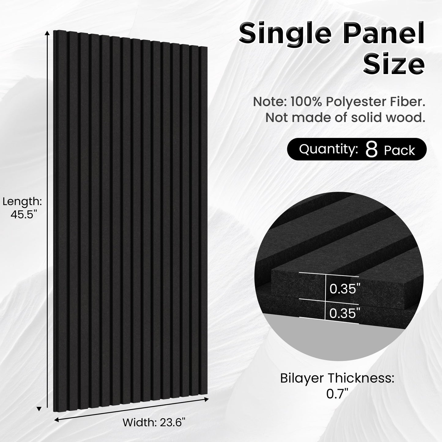 Smartstandard 8-Pack Bilayer Acoustic Wall Panels, 45.5''x23.6''x0.7'' Sound Dampening Panels, High-Density Polyester Fiber Noise Absorbing Panels for Wall Decor, Black