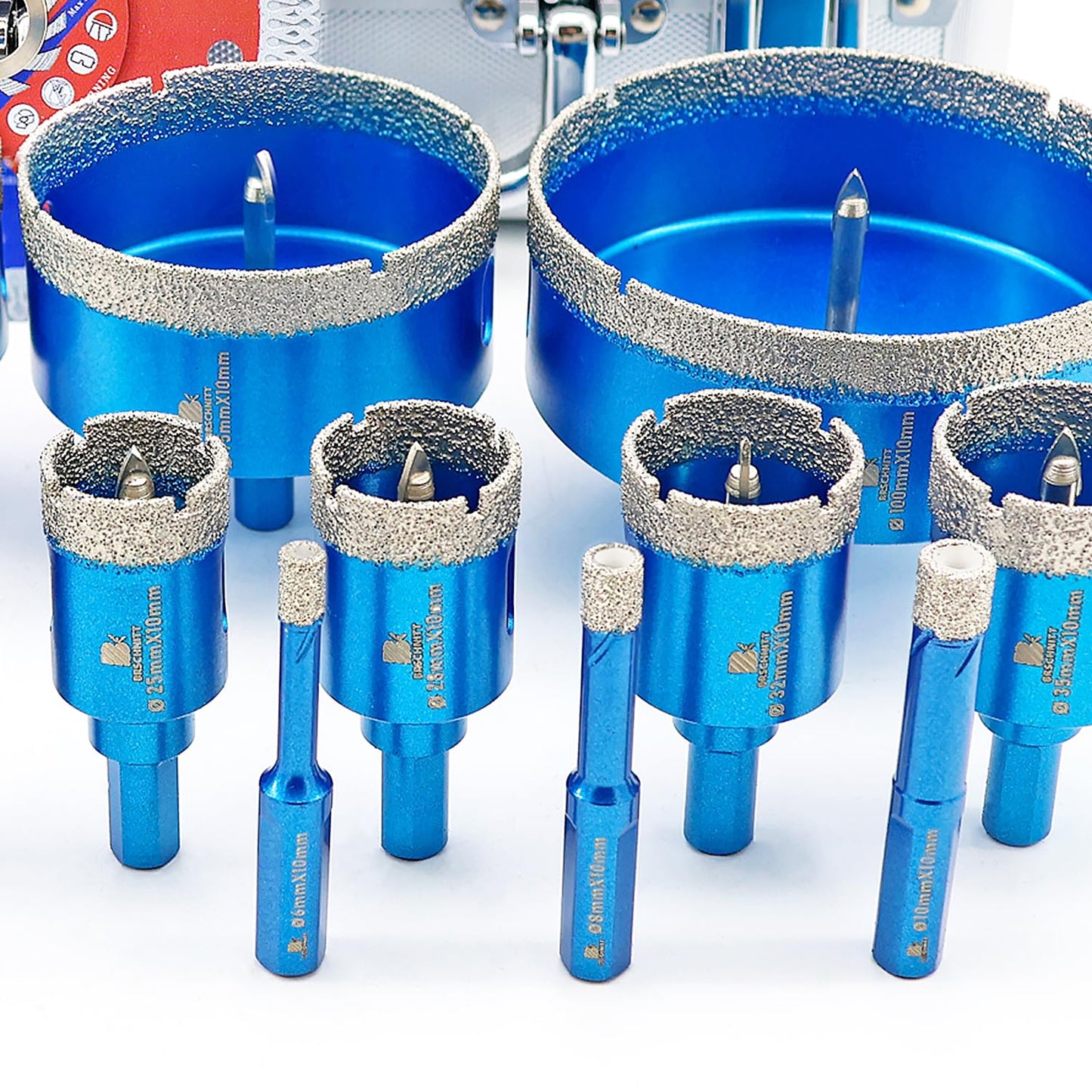 BRSCHNITT Diamond Tile Hole Saw Kit with Pilot Bit - (6-100mm) Dry Diamond Core Drill Bit Triangle Shank&Tile Blade for Porcelain Tile Ceramic Stone Granite Marble