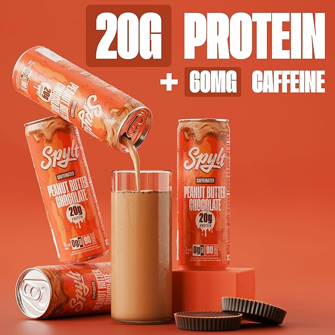High Protein Peanut Butter Chocolate Milk with 60mg Caffeine & 20g Protein - 90 Calories, Ready to Drink, Sugar Free, Lactose Free Milk, Perfect for Workout Recovery & Afternoon Pick Me Up - 12 Count