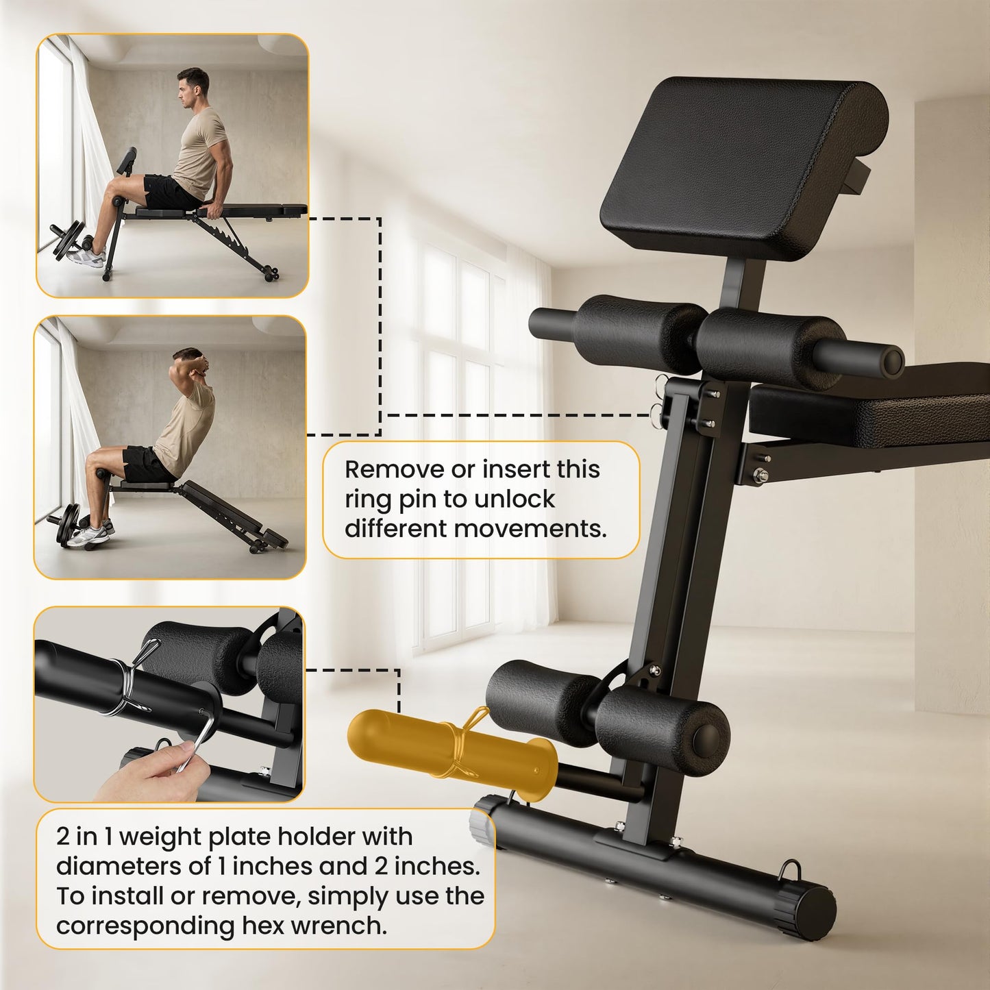 Steelite Adjustable Weight Bench for Home Gym, Foldable Workout Bench with Leg Extension and Leg Curl, 770 LBS Multi-Function Preacher Curl Weight Bench for Full Body Training Fitness, Incline Decline Flat Sit Up Bench Home Gym Equipment with Wheels for B
