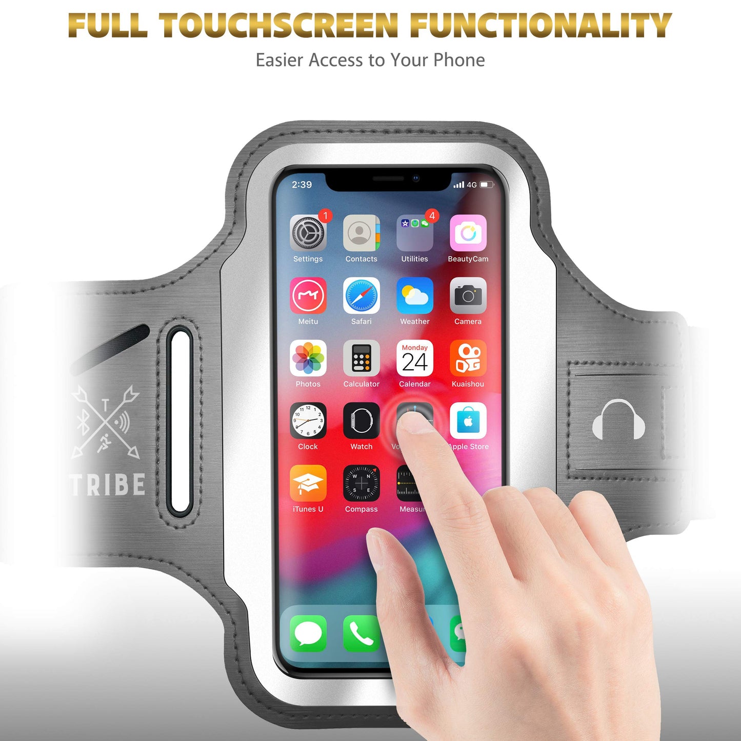 TRIBE Running Phone Holder Armband. iPhone & Galaxy Cell Phone Sports Arm Bands for Women, Men, Runners, Jogging, Walking, Exercise & Gym Workout. Fits All Smartphones. Adjustable Strap, CC/Key Pocket