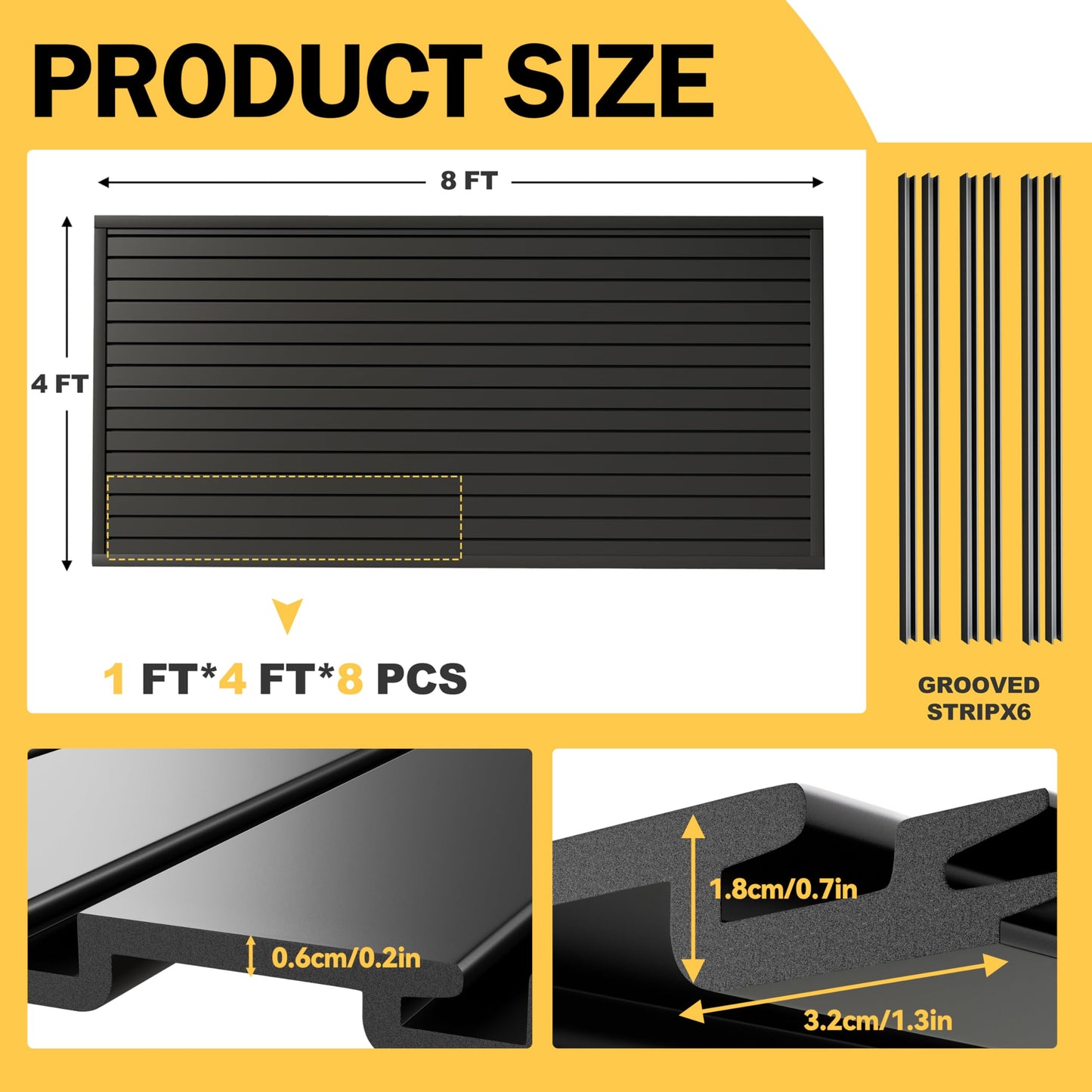 RORA Slat Wall Paneling Garage Slat Wall Storage Systems 4x8 ft Slatwall Black Heavy Duty Satwall for Tool Organization ,Pvc SlatWall Panels,Fits for Storage and Display