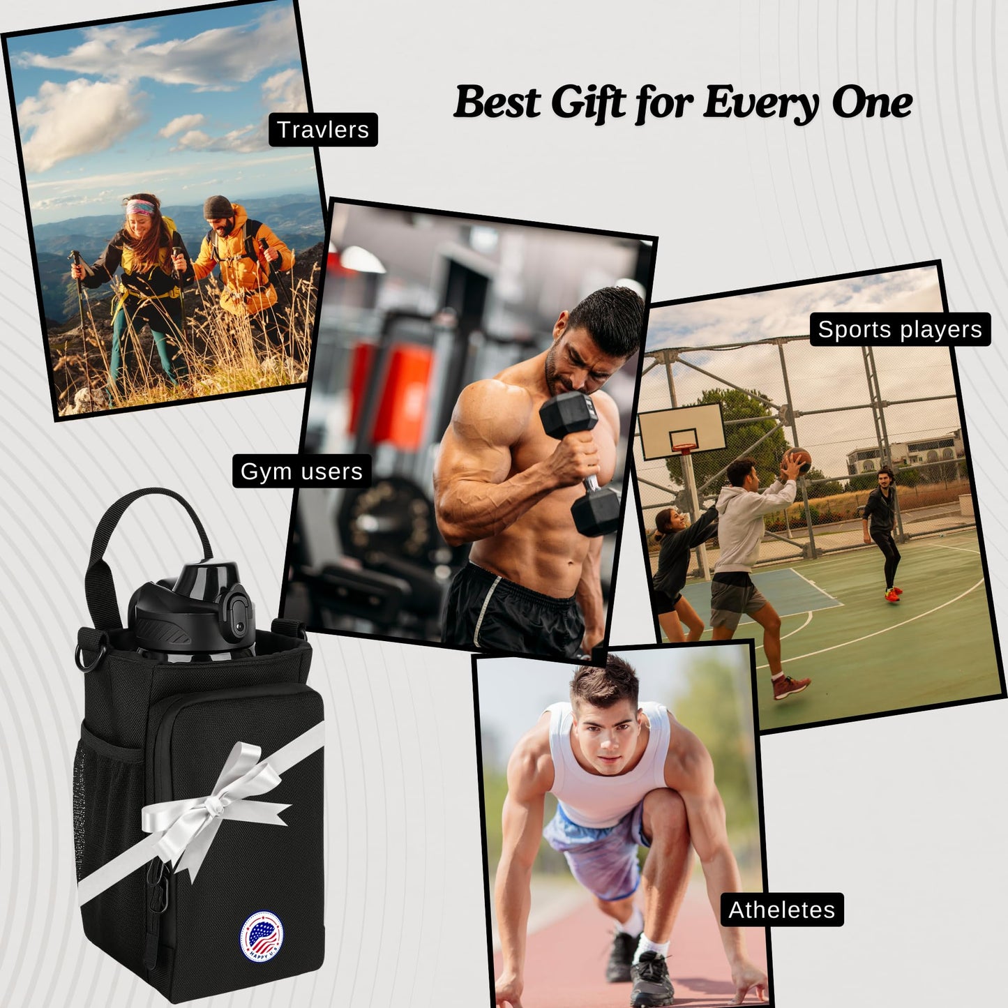 Happy U.S Magnetic Gym Bag - Water Bottle Holder with Strap for Men and Women - Magnetic Sling Carrier with Phone Pocket and SBS Zipper - Fits 40oz Bottles