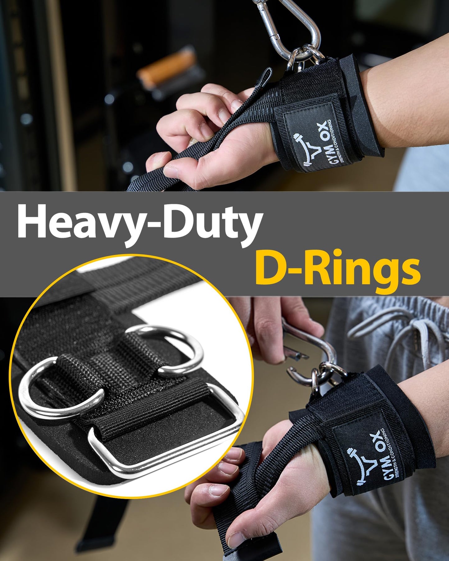 2-in-1 Weight Lifting Straps with D Ring, 7mm Neoprene Padded Wrist Support for Men & Women, Heavy Duty Gym Wrist Straps & Cable Machine Attachment for Gym, Powerlifting, Rows, Pull-ups (Black)