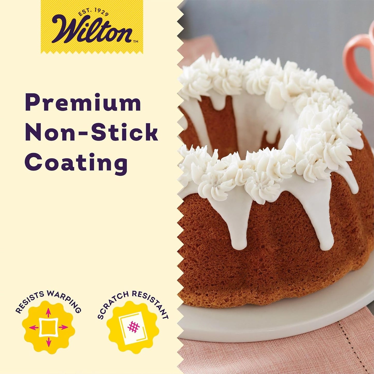Wilton Gold Non-Stick Fluted Tube Cake Pan - 9.49 Inch Cold-Rolled Steel Bakeware, PFAS-Free