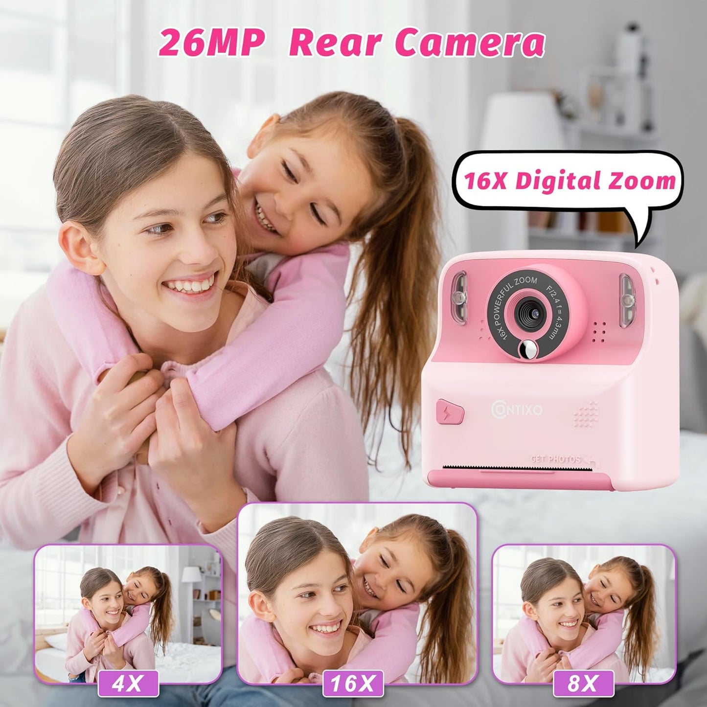 Contixo KC2A 2.4 12MP 1080P 3 MP3 412 Kids Instant Print Camera with Screen, Photo, Video, Print Rolls, Player, Type-C