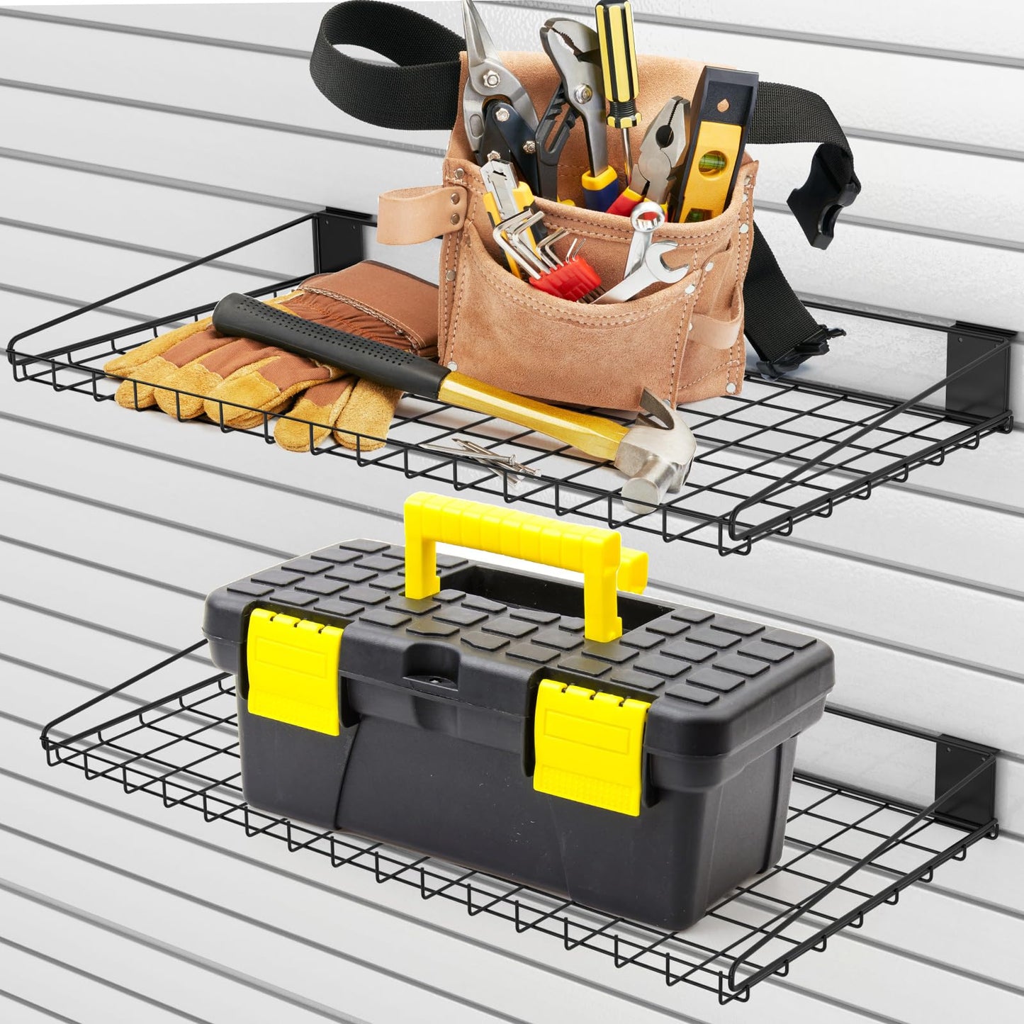 BeapTcely 4 Pcs Slatwall Wire Shelf, 24 x 12 Inch Metal Slat Wall Shelves Heavy Duty Slat Wall Shelf Organizer Slatwall Shelving Accessories for Garage, Home (4, 23.6" x 11.8")
