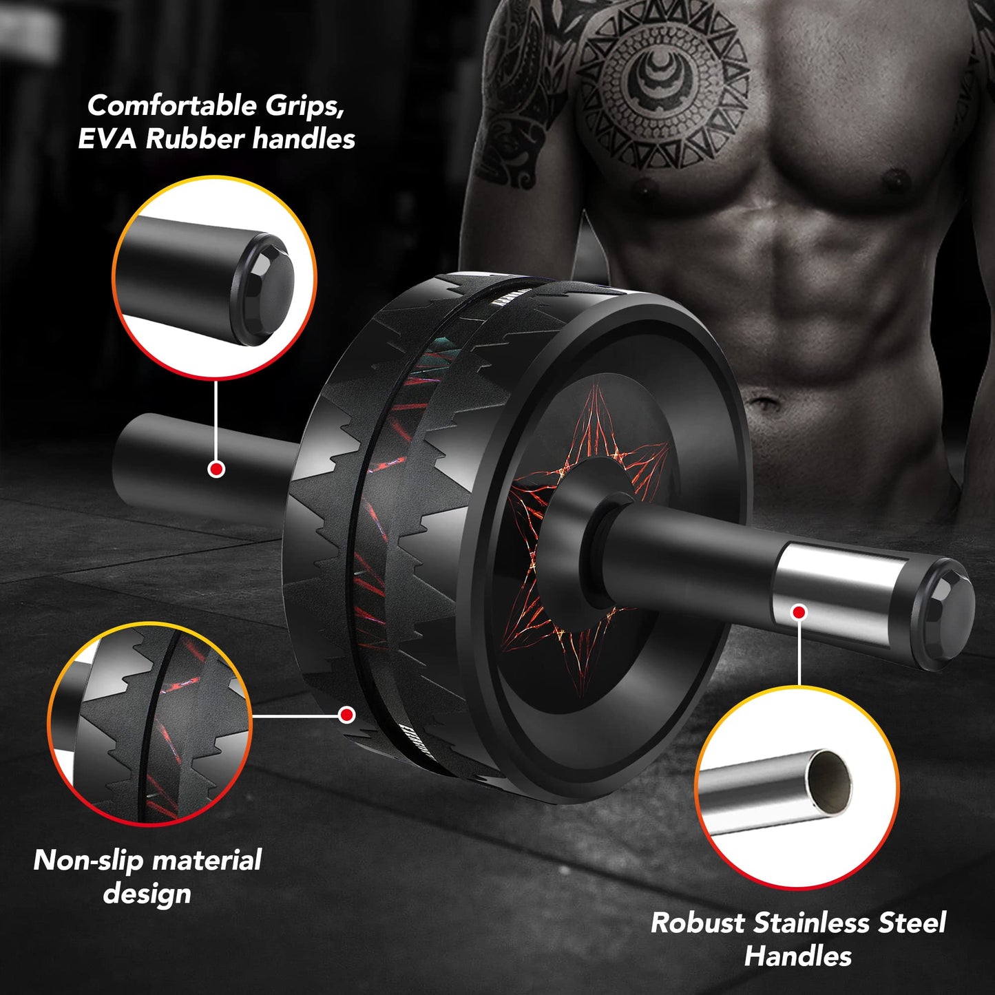 AB Roller Wheel - Ab Roller for Abdominal Workout and Core Strength Training, Portable Ab Wheel Roller Exercise for Men Women Fitness Lover, No Noise Ab Wheels with Thick Knee Pad for Home Gym &Travel