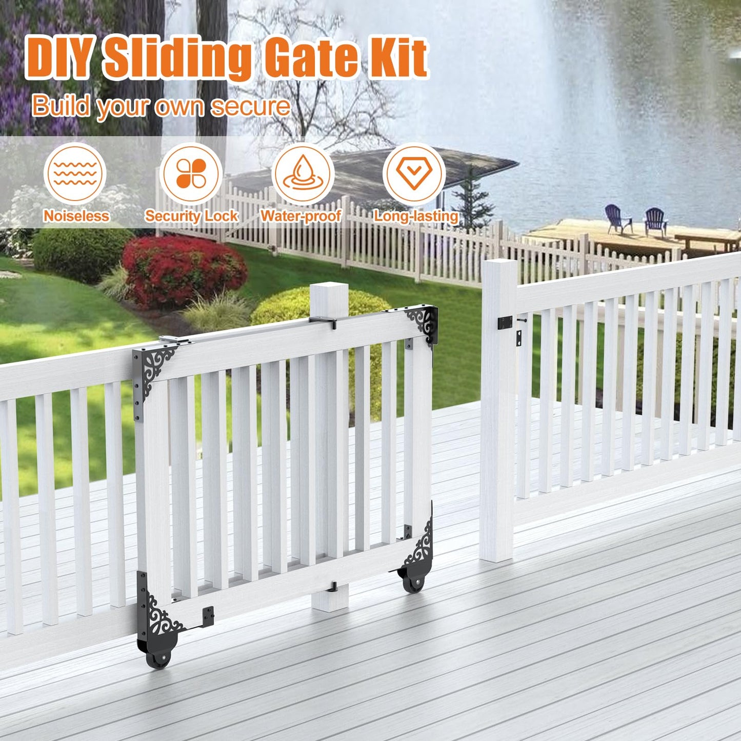 MOFEEZ Sliding Gate Kit Decorative Rolling Gate Hardware Kit Heavy Duty for Smooth Quiet Sliding Operation