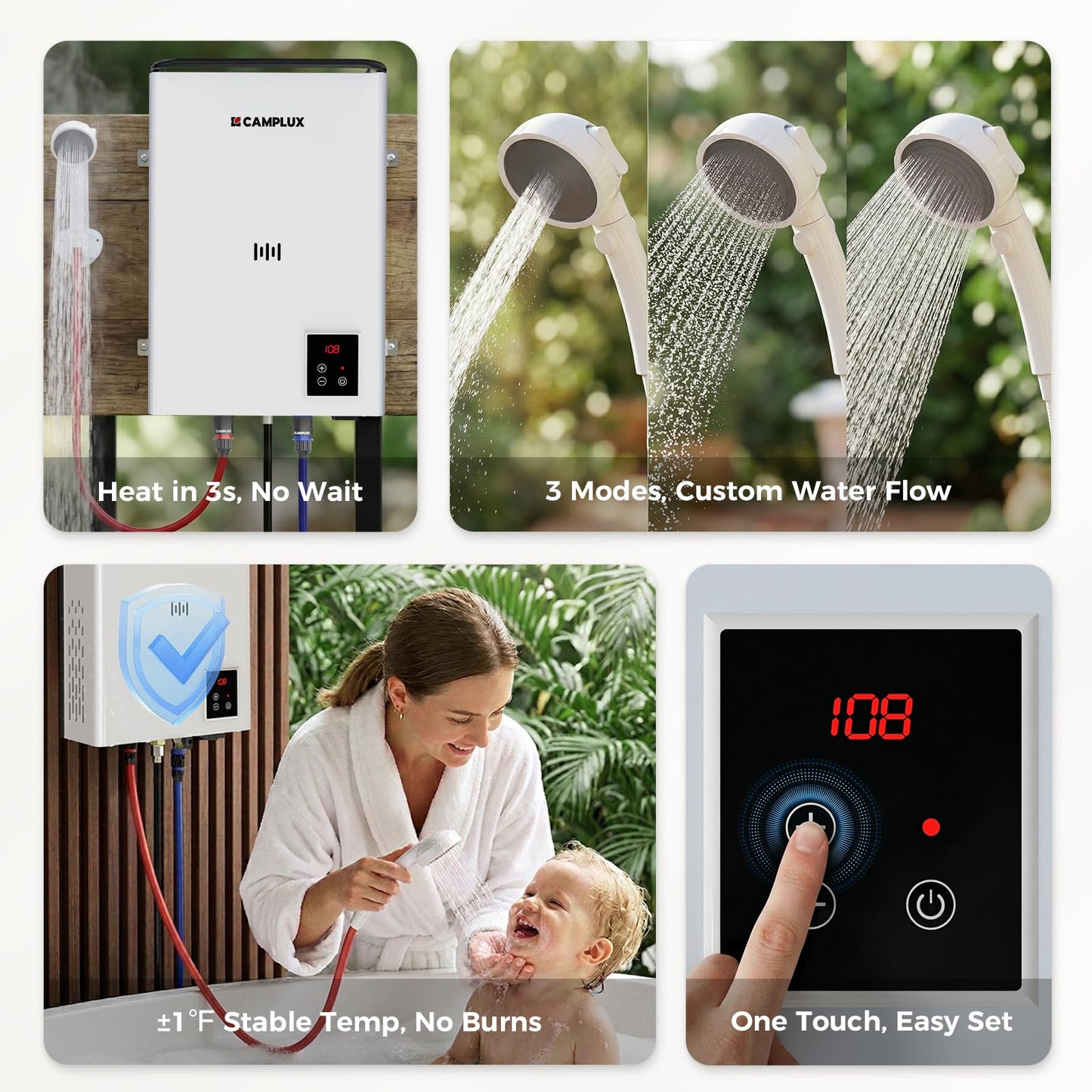 CAMPLUX F10 Ultra, First 2.64 GPM Thermostatic Propane Water Heater, ±1℉ Precision Temperature Control, High Flow 10L Tankless Water Heater Propane for Family Camping, RV, Cabin, Pet Wash