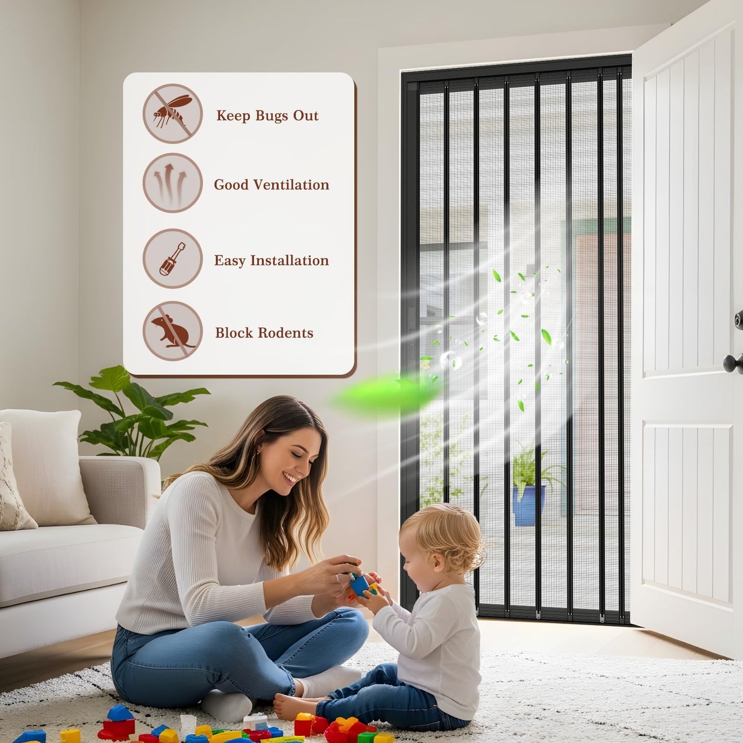 Yotache Retractable Screen Door Fits 32"x80" to 32.5"x80.5" Doors - Aluminum Frame & Pet-Proof Mesh - Magnetic Self-Latching Convenient Sliding Door with Left and Right Openings