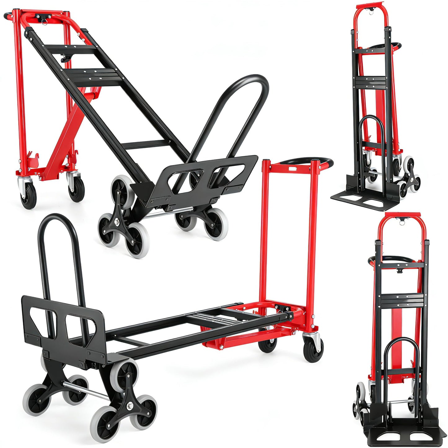 Heavy Duty Stair Climbing Hand Truck - 1000 LBS Capacity 4-in-1 Convertible Dolly Cart, Foldable Platform Utility Cart for Moving Boxes, Industrial Grade Steel Construction(red)