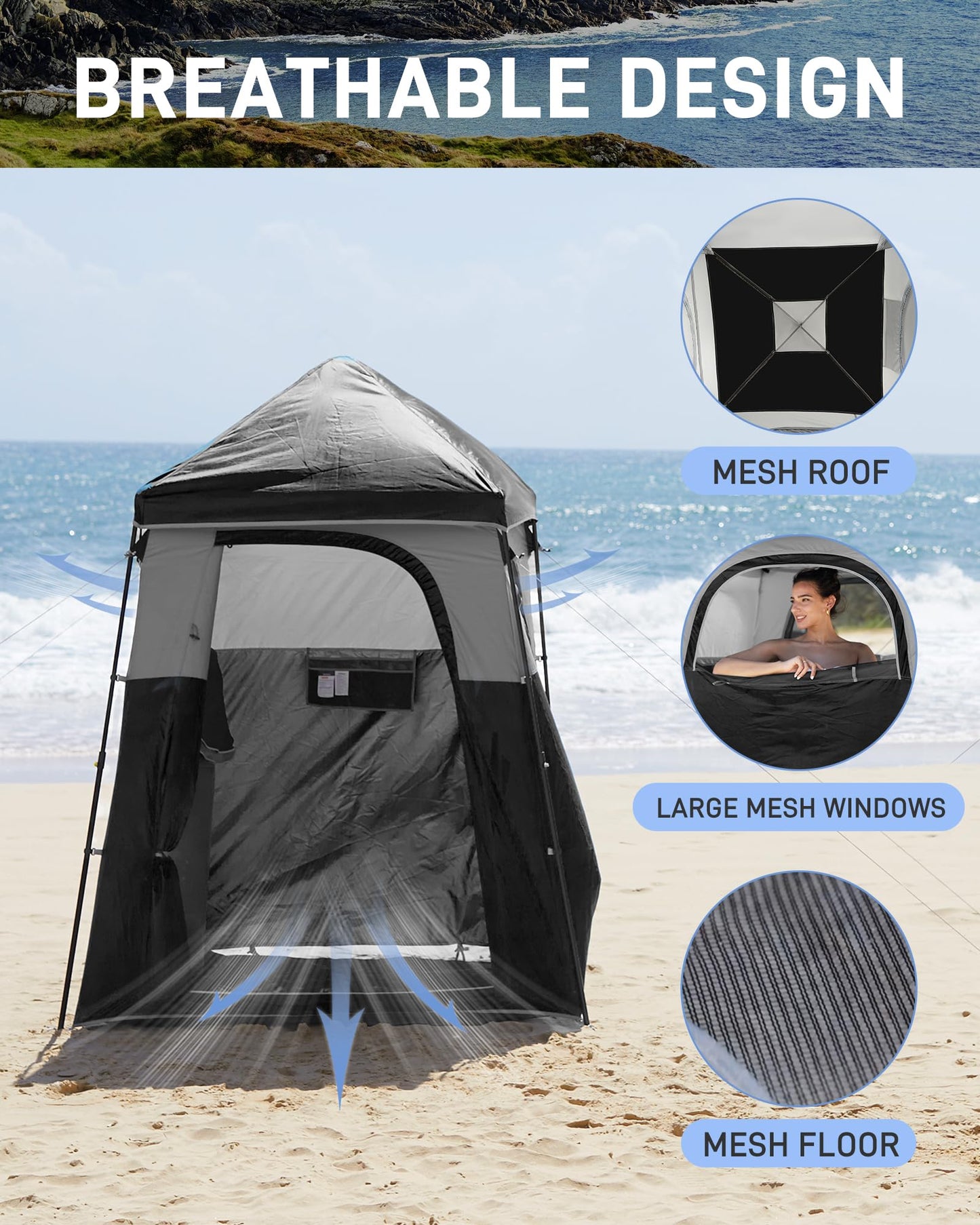 KingCamp Oversize Space Privacy Tent, Portable, Waterproof, Tall, 1 Room Black Camping Toilet Tent