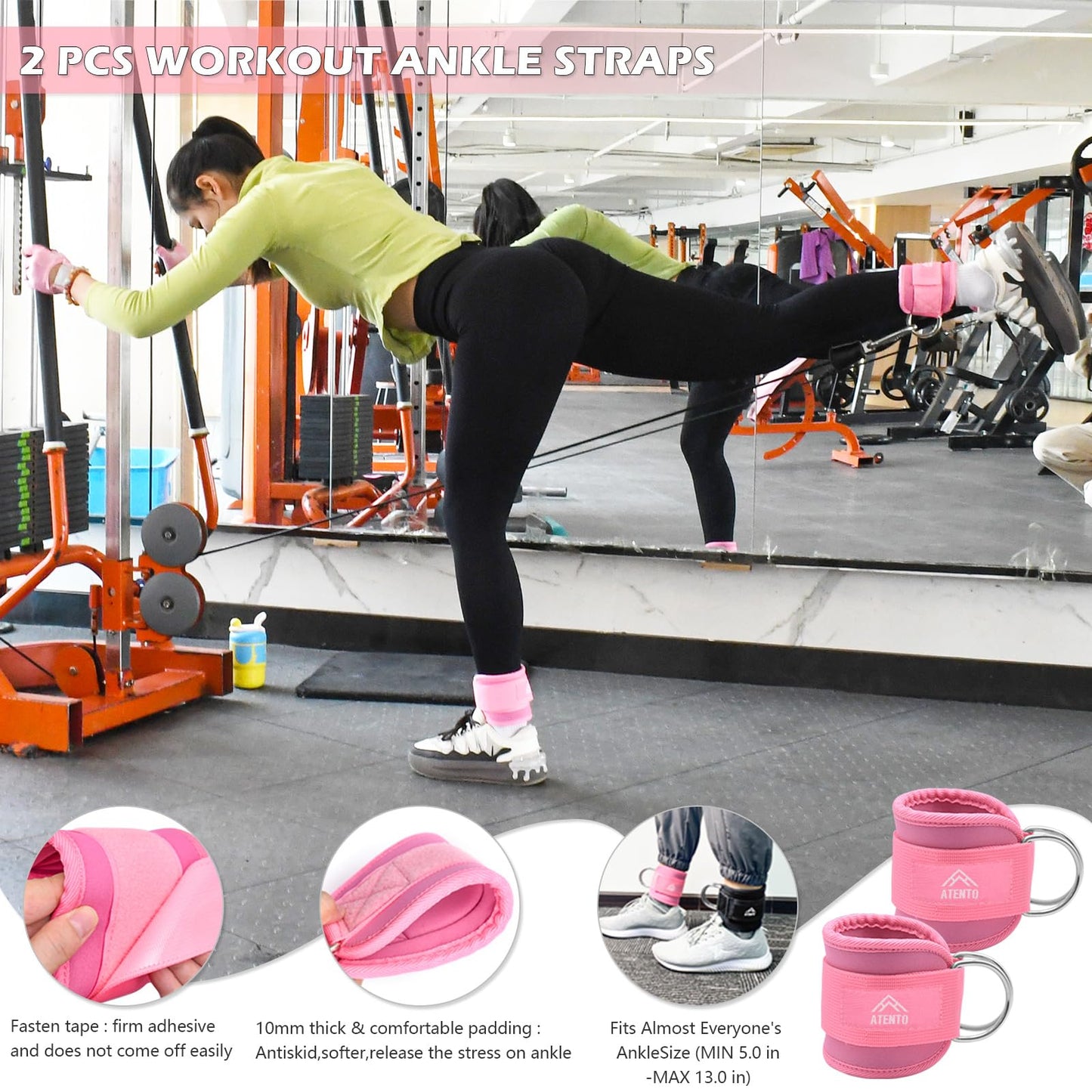 ATENTO 9Pcs Barbell Pad Set for Hip Thrusts, Thick Cushion Hip Thrust Pad for Relief Pressure from Neck Shoulder, Squat Pad Fits Standard Olympic Bars & Smith Machine, Weight Bar Pad for Bench Press, Lunges, Workout, Leg Exercise- Gym Accessories with Ank