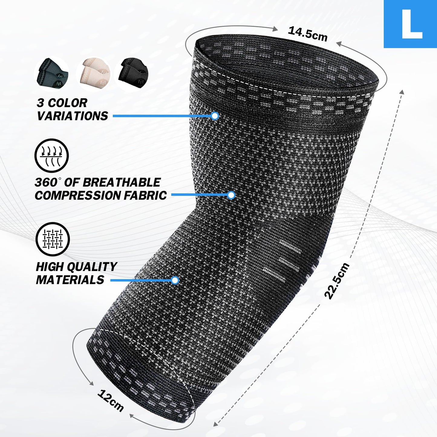 POWERLIX 2Pack Elbow Orthopedic Brace Compression Support (Pair) - Elbow Sleeve for Tennis, Golfer’s, Bursitis, and Sprains, Arthritis, Tendonitis. Pain Relief(Black, L)
