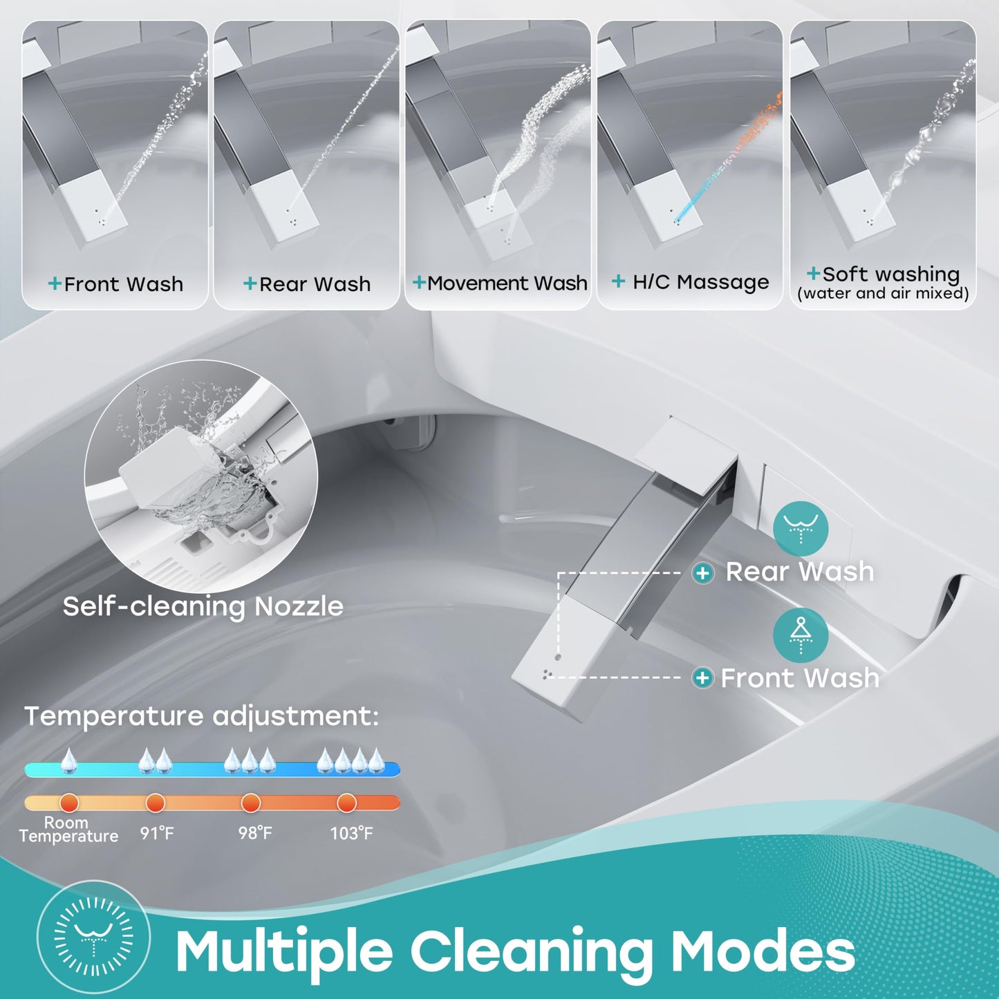 HOROW T38 Artistic Smart Toilet, Bidet Toilet with Powerful Flush, Auto Open/Close Lid, Instant Warm Water, Elongated Heated Seat, Dryer, Night Light, Deodorization