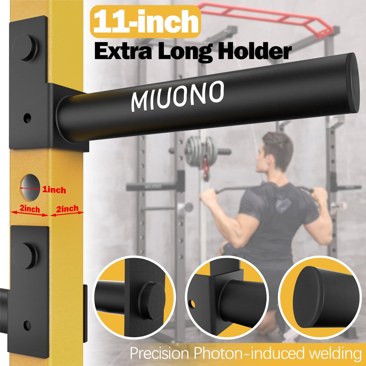 MIUONO Weight Plate Holder, Weight Plate Rack Storage for 2X2 Power Rack Attachments with 1” hole, Extended Version Hang More 2" Weight Plates (1 Pair)