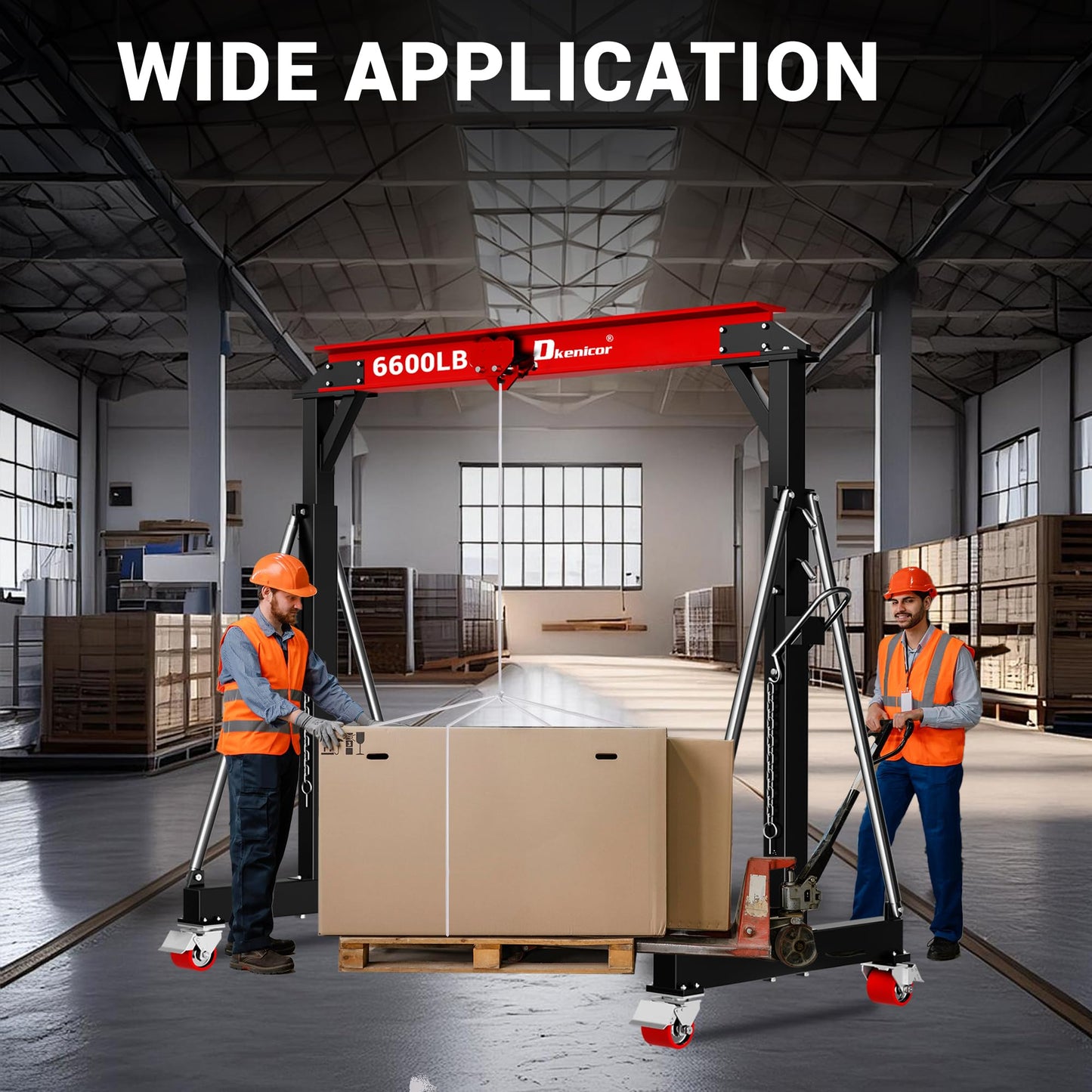 Dkenicor 3 Ton 6600Lb Gantry Crane, 9.06FT Maximum Width, 8.53-12.47ft Adjustable Height, Portable Shop Lift Hoist with 3 Ton Manual Trolley, Red