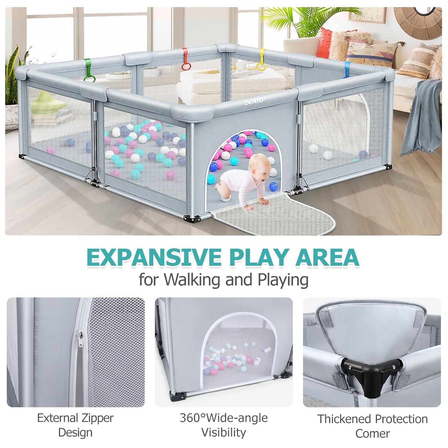 Skiennix Baby Playpen - Foldable Large Portable Safety Area for Toddlers | Indoor/Outdoor (71" × 59")