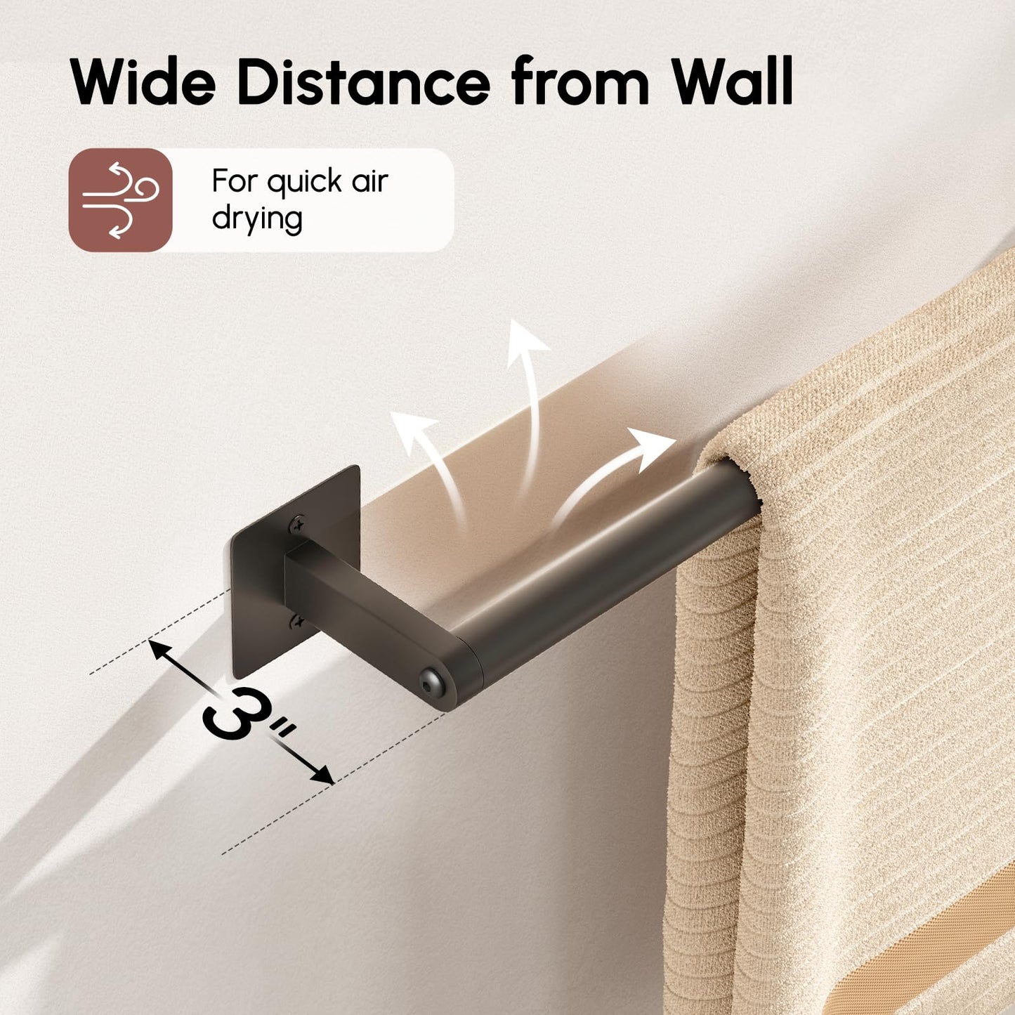 USHOWER Matte Black Towel Bar, 24 Inch Towel Racks for Bathroom Wall Mounted, Heavy Duty Stainless Steel Towel Holder, Easy Installation (Total Length 26 Inch)