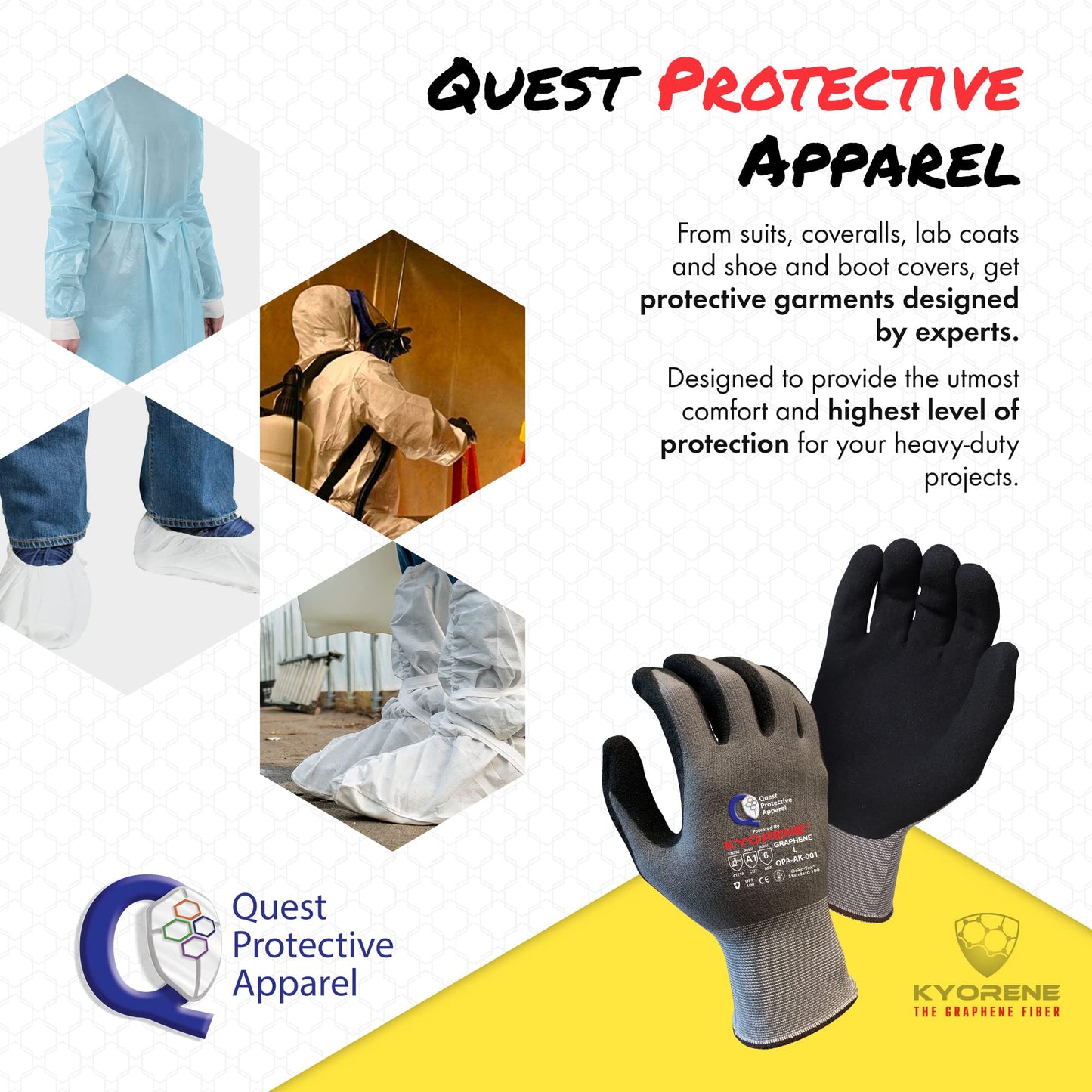 Quest Protective Apparel Cut Resistant Work Gloves (ANSI A1) – Lightweight Graphene Gloves for Gardening,DIY, Mechanical & General Handling – Breathable Grip Gloves for Men & Women – Large, Case of 72