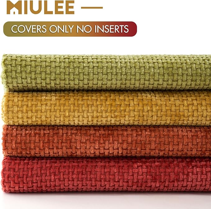 MIULEE Pack of 4 Burnt Orange Couch Throw Pillow Covers 18x18 Inch Yellow Green Soft Decorative Chenille Pillows Farmhouse Accent Cushions for Boho Home Decor Spring Sofa Bedroom Living Room
