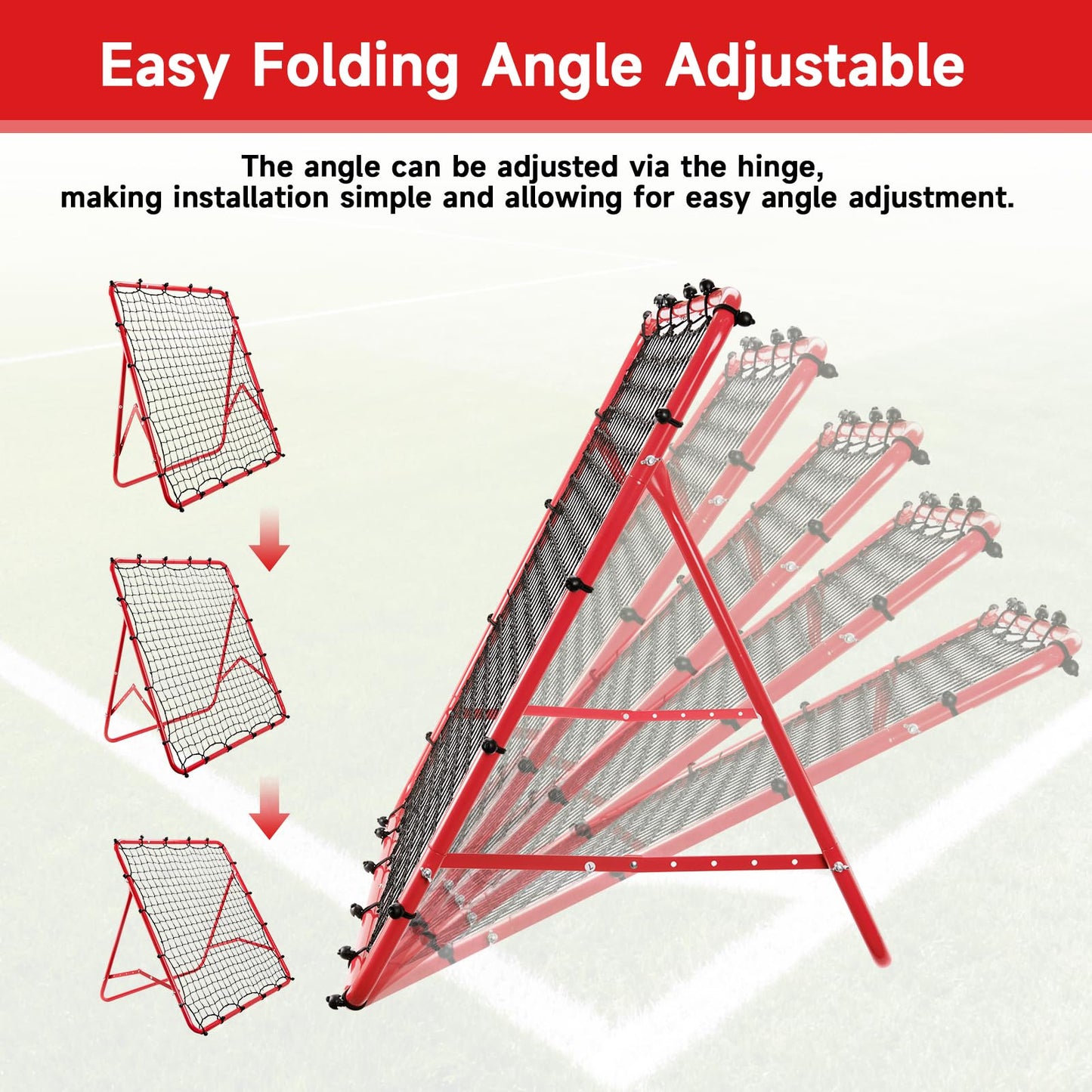 Soccer Rebounder Net, Adjustable Angle Football Training Equipment with Steel Frame, Portable Folding Rebound Net for Passing and Control Practice, Easy Setup Outdoor Sports Gear for Youth and Adults