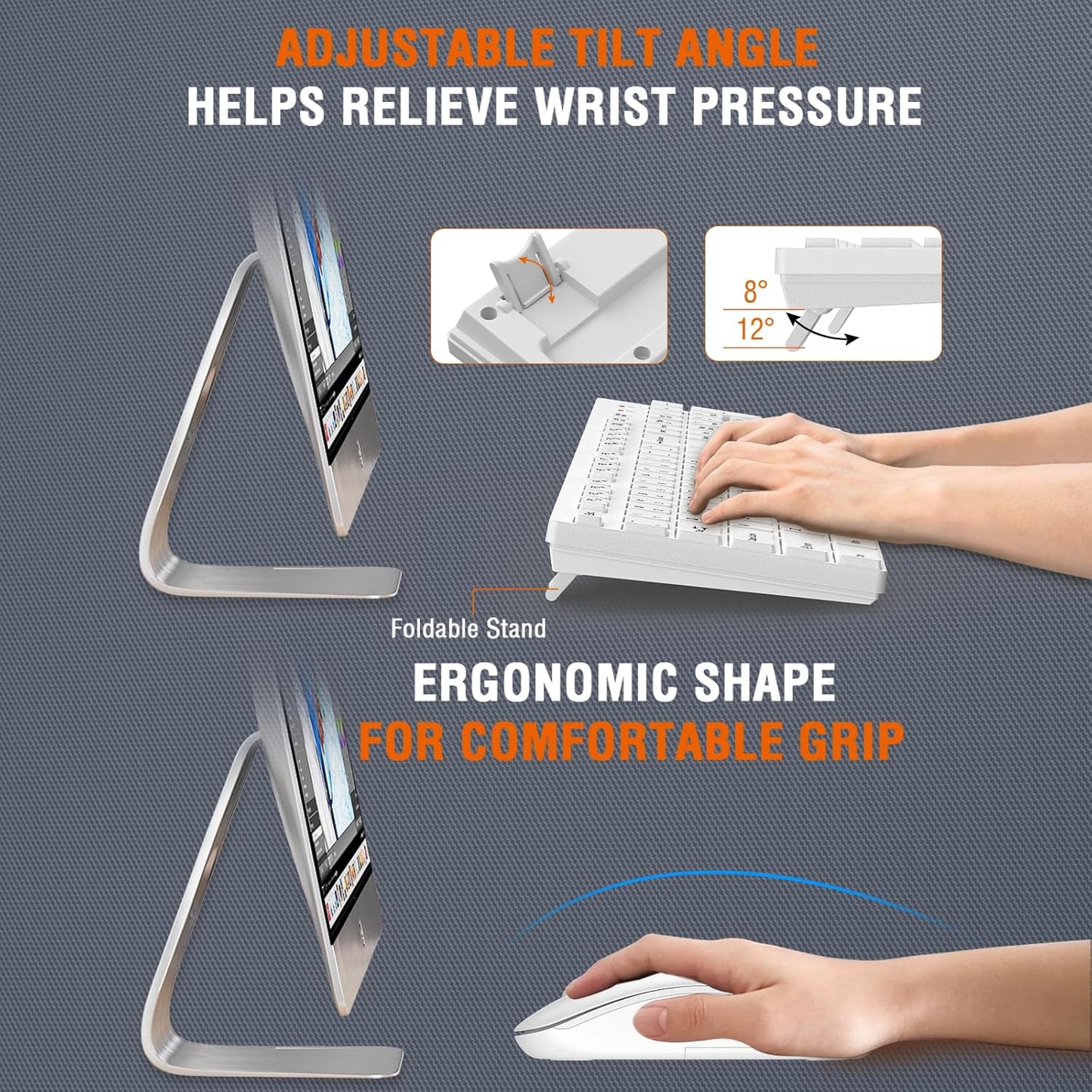 EDJO 2.4GHz 1 Pack) Wireless Keyboard and Mouse Combo, Silent Full Size Cordless USB Keyboard Mouse, Lag-Free, Long