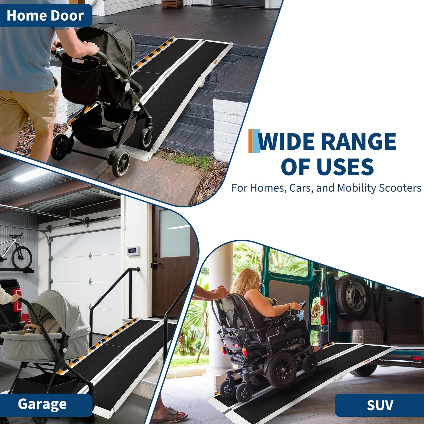 Aluminum Portable Wheelchair Ramp Folding Ramp w/Non-Slip Surface, Threshold for Home Steps, Scooter for Car, Doorways, Curbs & Stairs, 600 Lbs Capacity