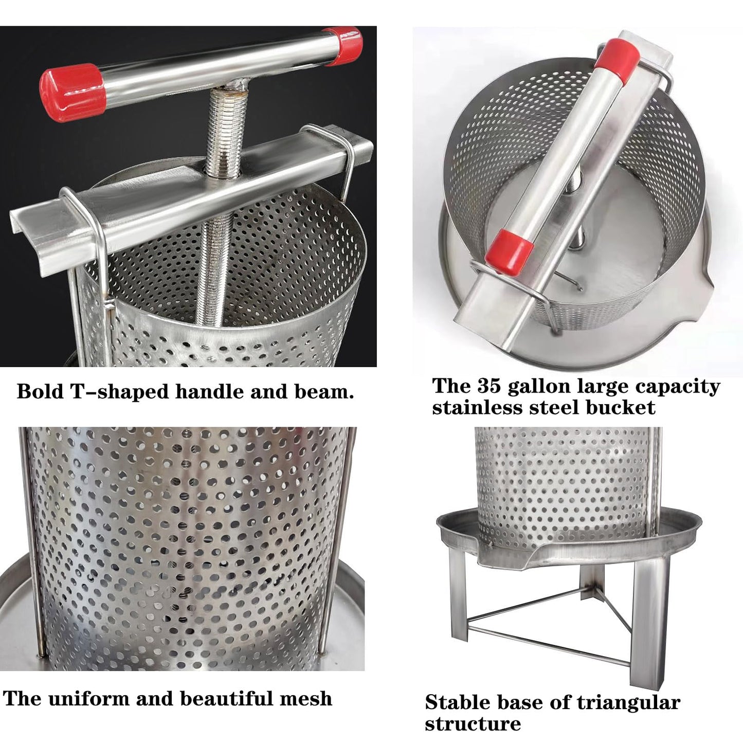 HCTOOL Honey Press Extractor Wax Machine Stainless Steel Honey Press Beeswax Machine Manual Large Bee Honey Presser Fruit Wine Press For Honey Wine Juice Vegetables Olive Oil Making