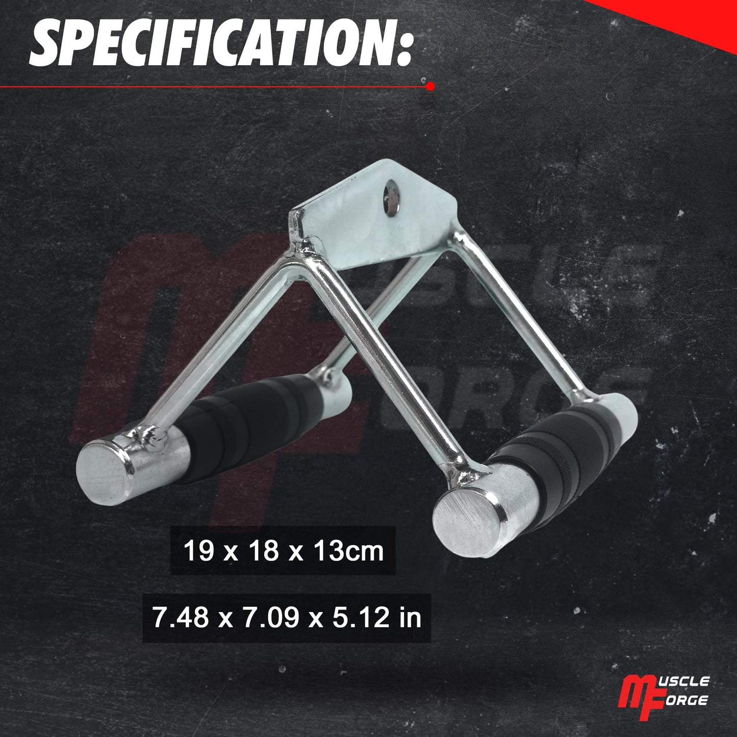 MuscleForge Double D Handle Cable Attachment – V Bar Attachment for LAT Pulldown, Tricep & Rows – Cable Machine Attachments with Non-Slip Rubber Grip – Chrome, Heavy Duty 880lbs Capacity