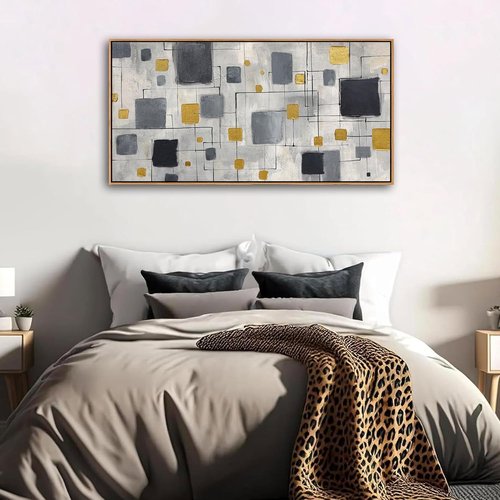 KLAKLA Modern Abstract Wall Art Poster - Unframed Black, Gold & Gray Decor | 40x20 Inches for Living Room & Office