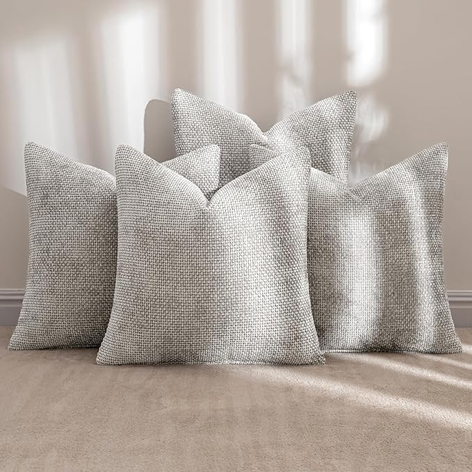 MIULEE Pack of 4 Couch Throw Pillow Covers 20x20 Inch Light Gray Soft Decorative Chenille Pillow Covers Farmhouse Accent Cushion Covers for Boho Spring Home Decor Sofa Bedroom Living Room